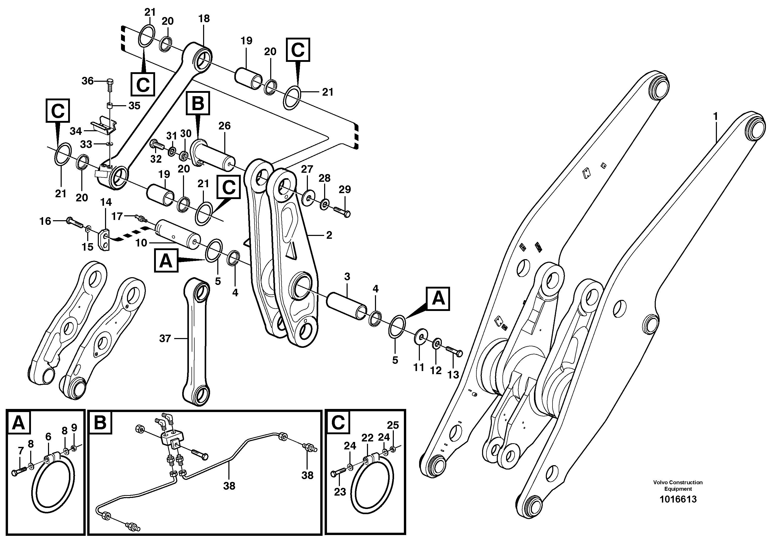 Rear links with assembly parts  33836 — volvo parts diagram