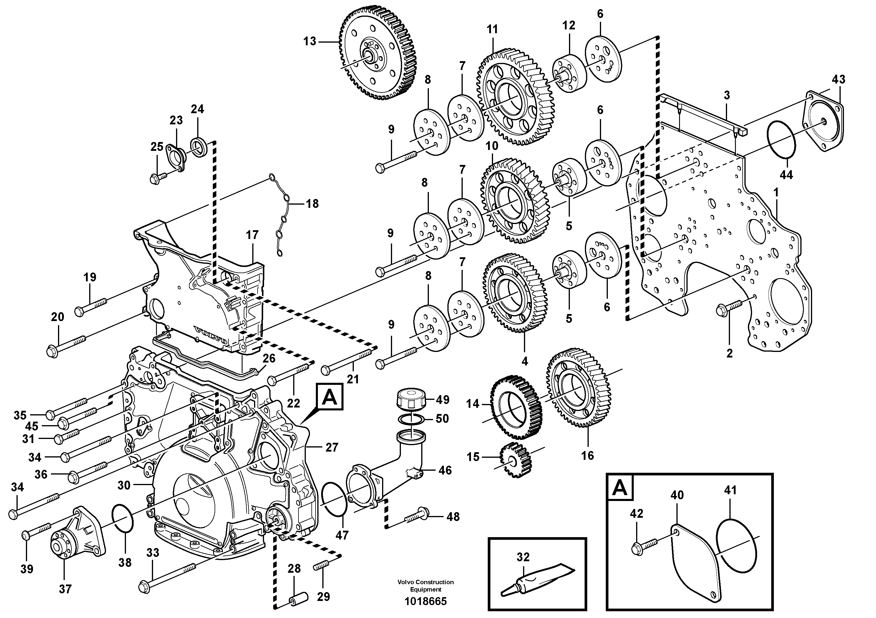 Timing gear casing and gears — volvo parts diagram