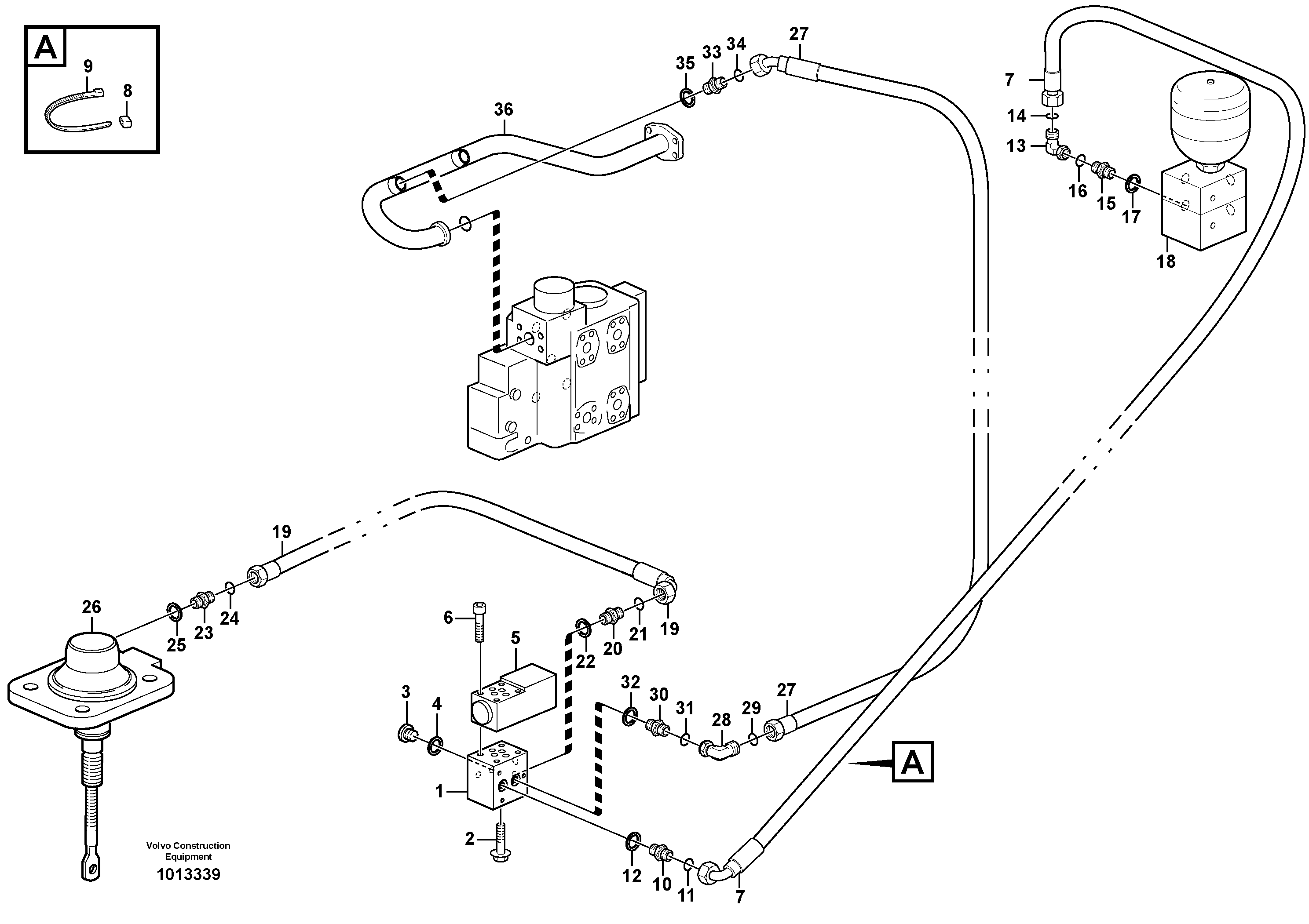 Differential lock, hydraulic line — volvo parts diagram