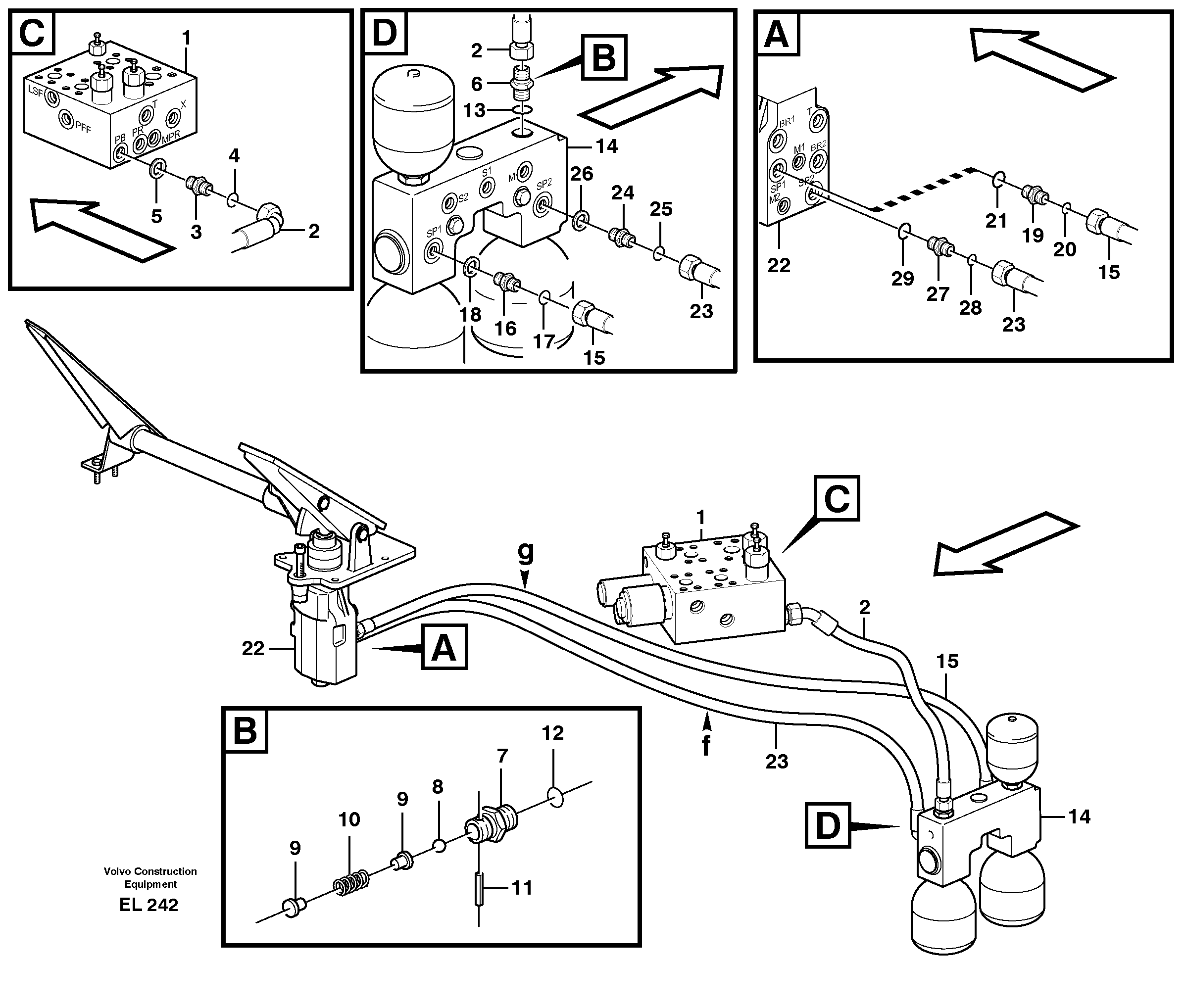 Brake line, valve body - accumulators - accumulator - footbrake valve — volvo parts diagram