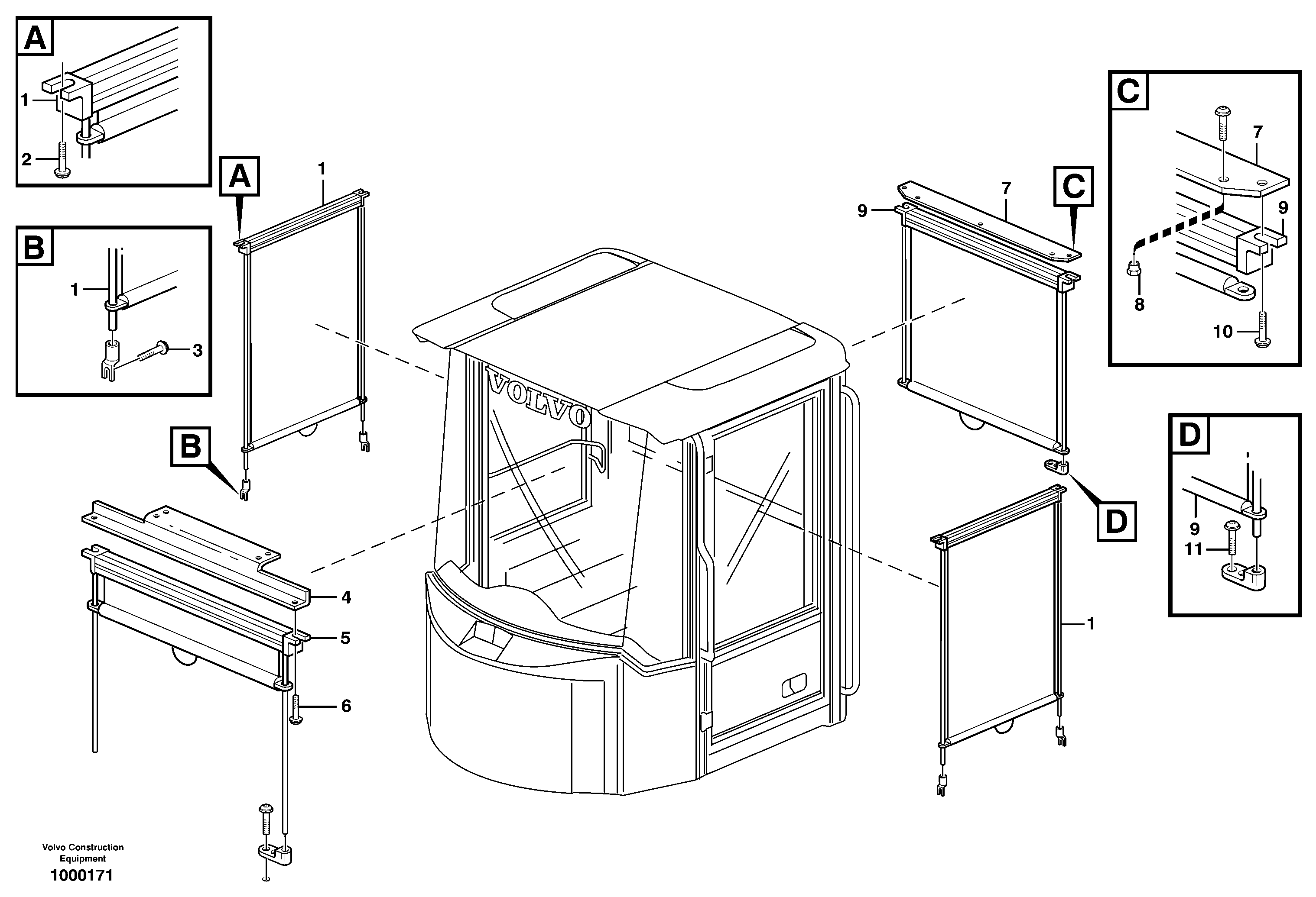 Interior components, sun blinds.  80307, 80308 — volvo parts diagram