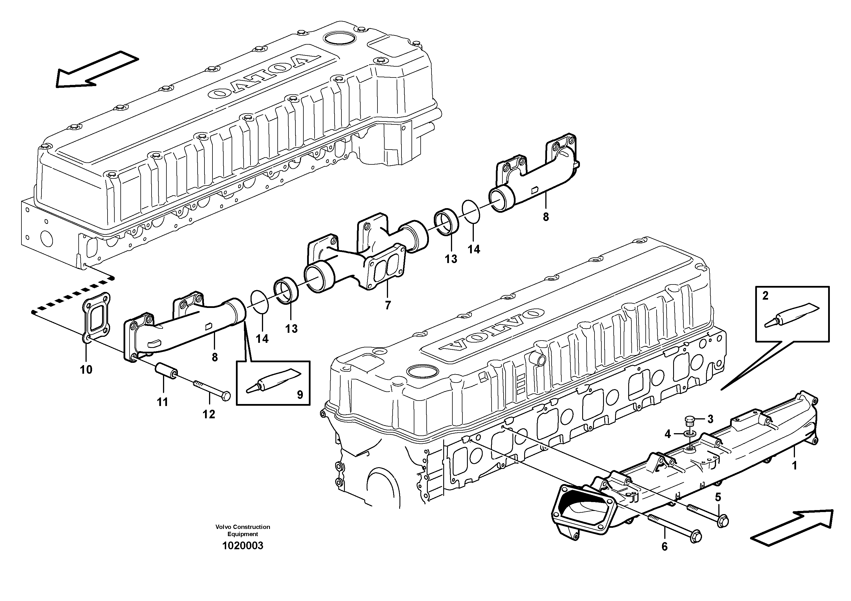 Inlet manifold and exhaust manifold — volvo parts diagram