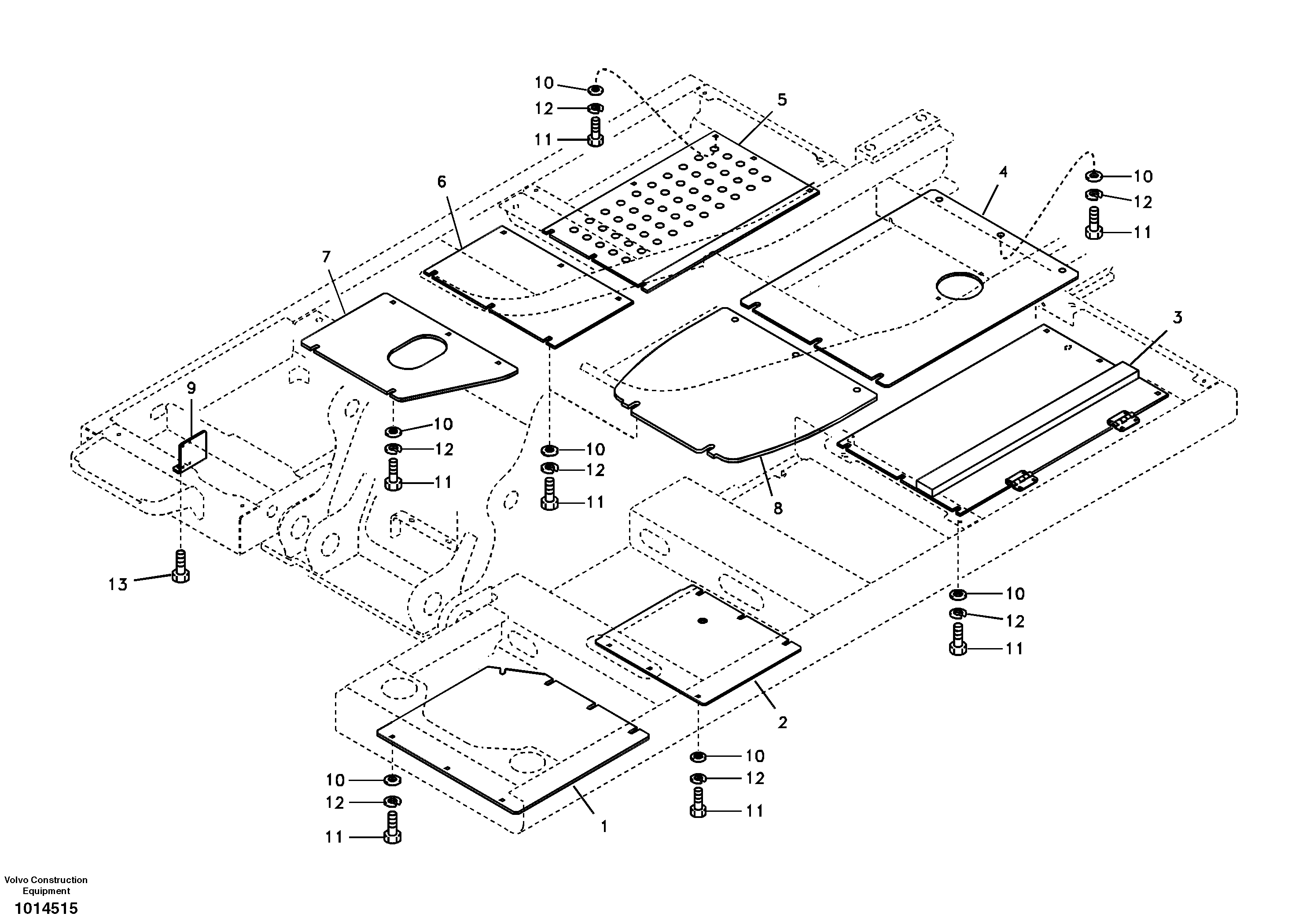 Hatches under engine, hydr.pumps, cooler, m.valve and fuel tank. — volvo parts diagram