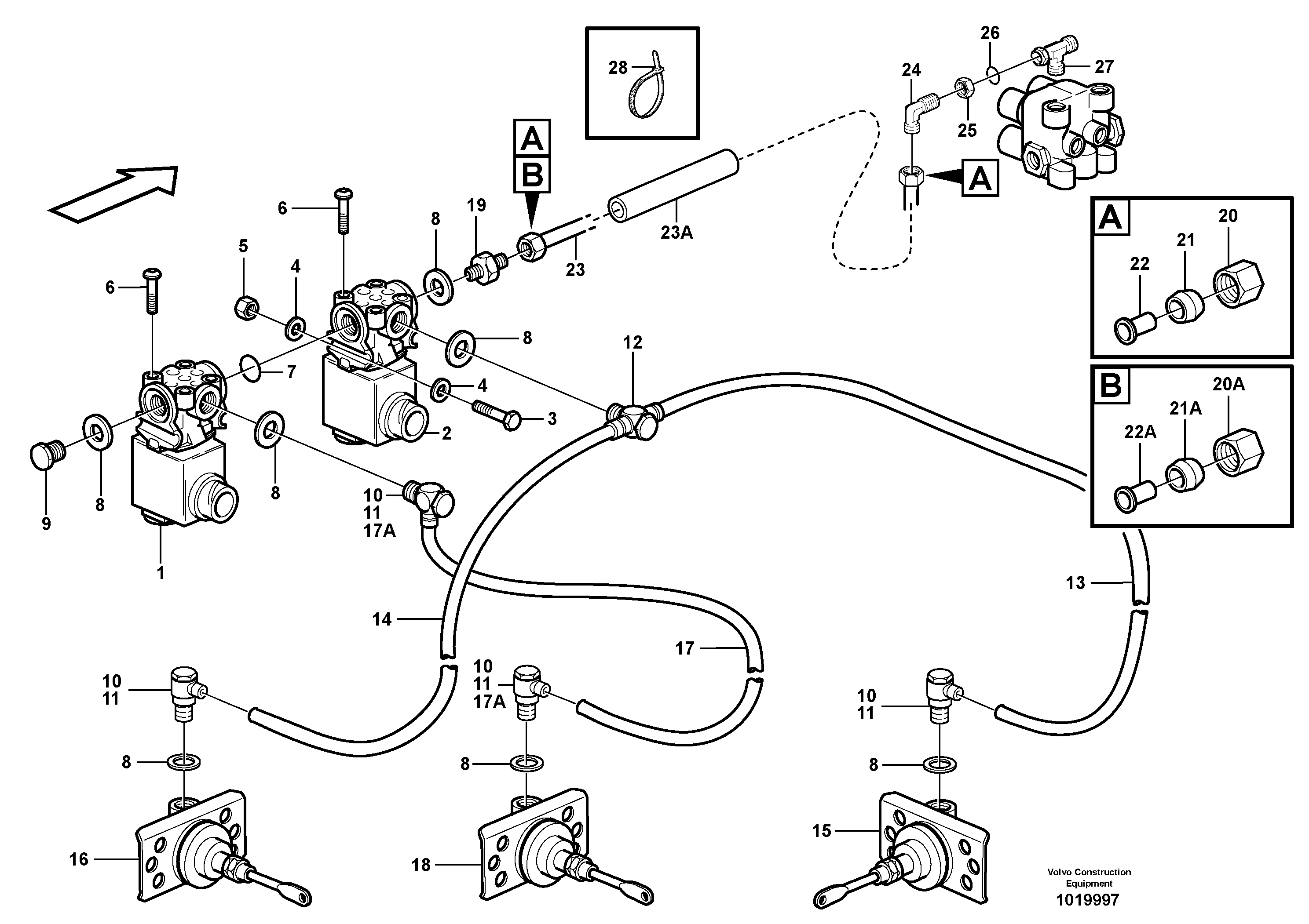 Pneumatic system, 6x6 and diff lock, load unit — volvo parts diagram