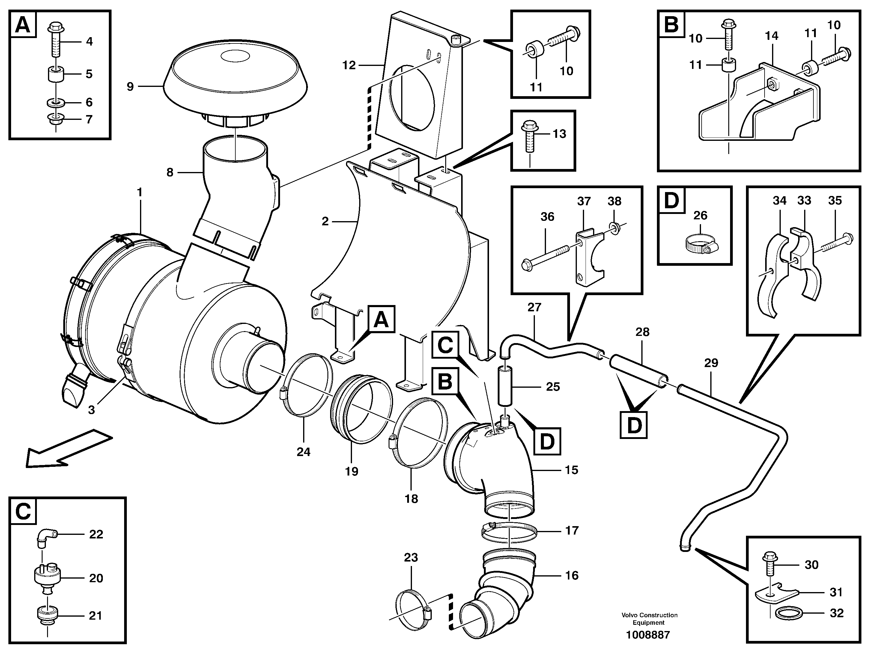 Air filter with fitting parts — volvo parts diagram