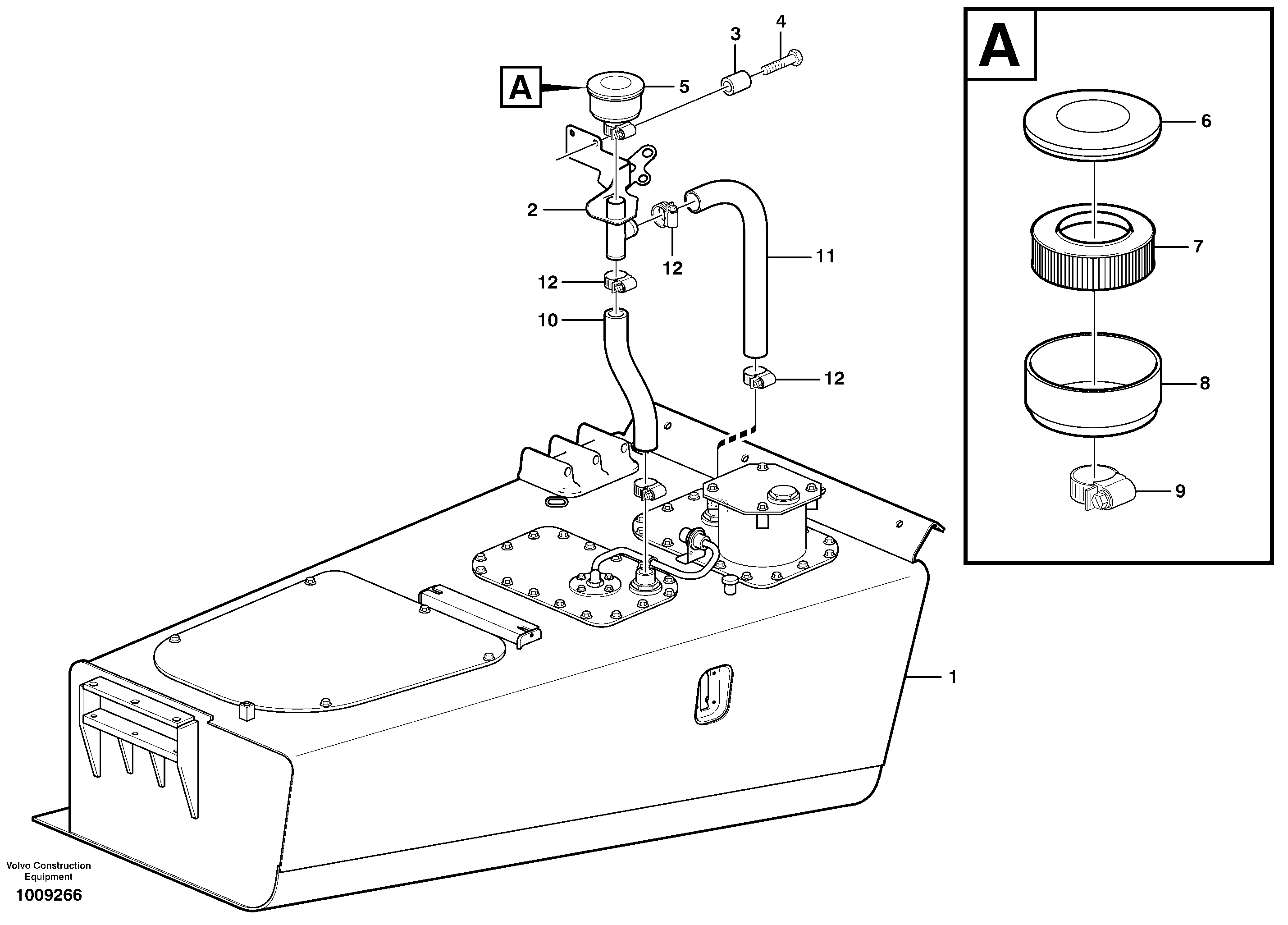 Hydraulic oil tank, with fitting parts — volvo parts diagram