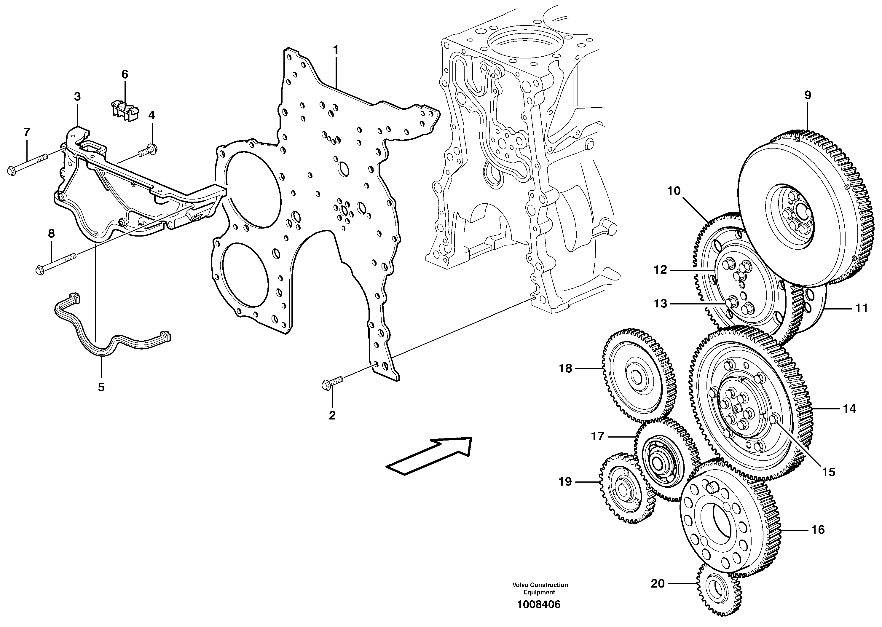 Timing gear casing and gears — volvo parts diagram