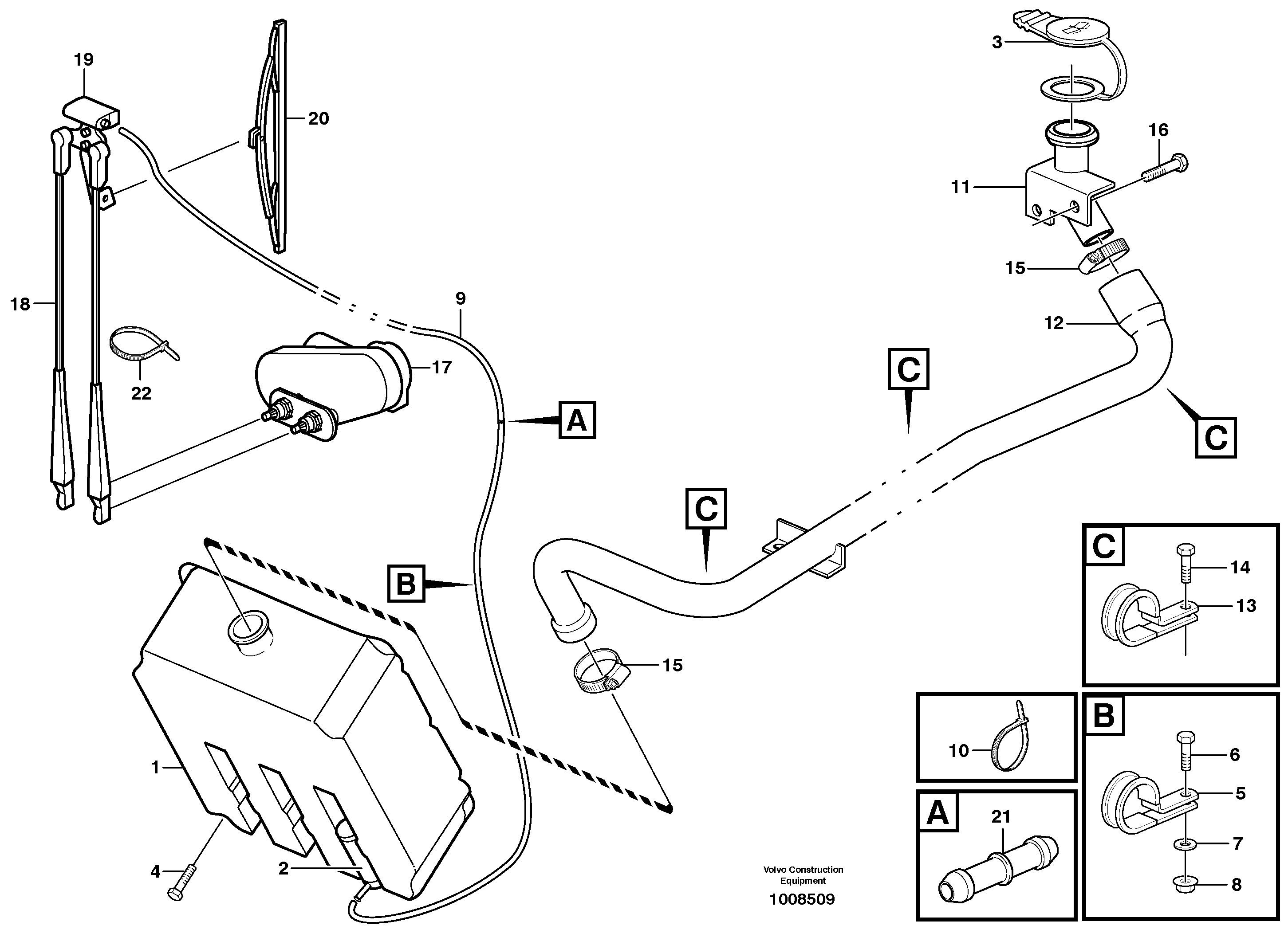 Windscreen washer and wiper — volvo parts diagram