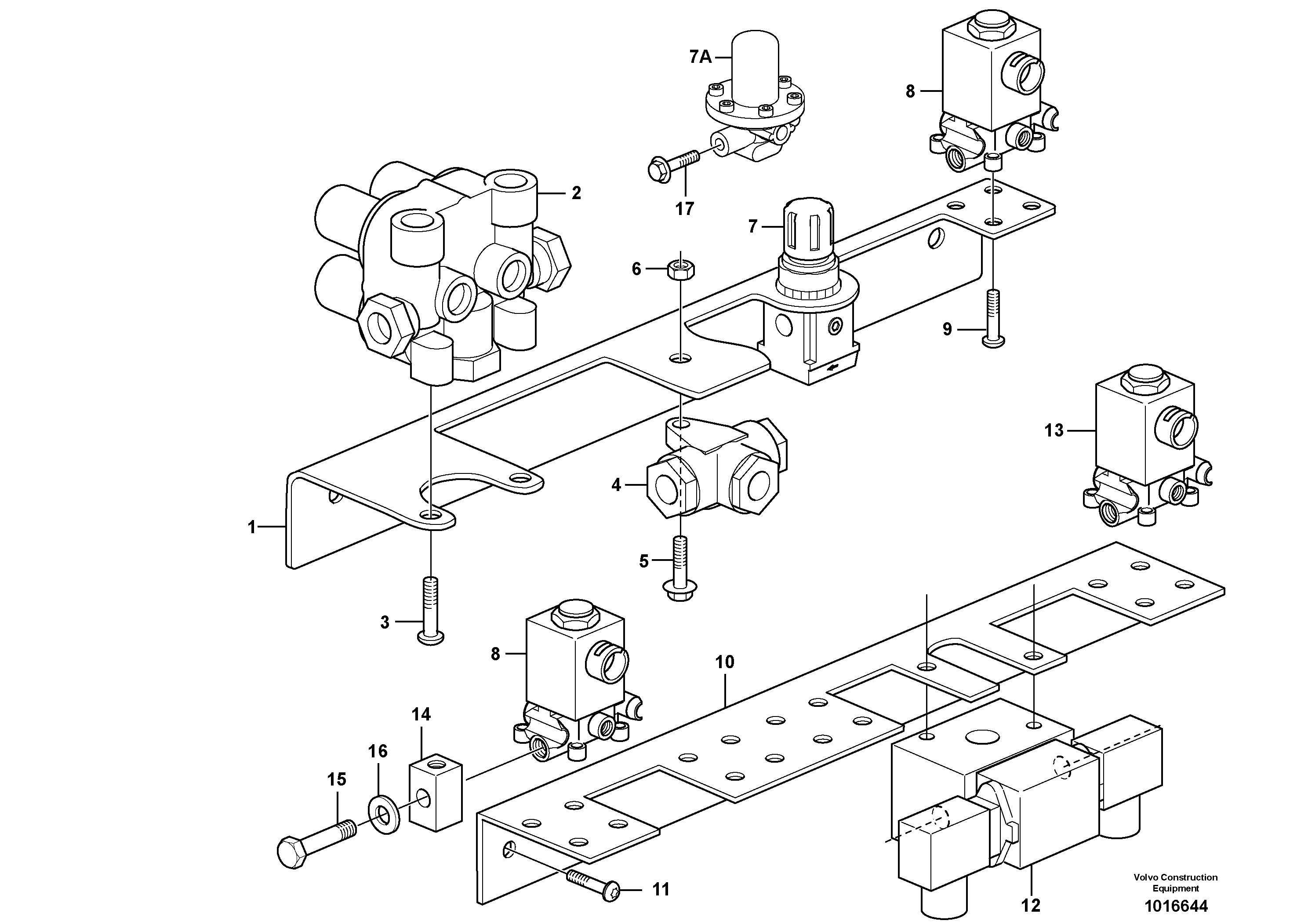 Brake valves with fitting parts — volvo parts diagram