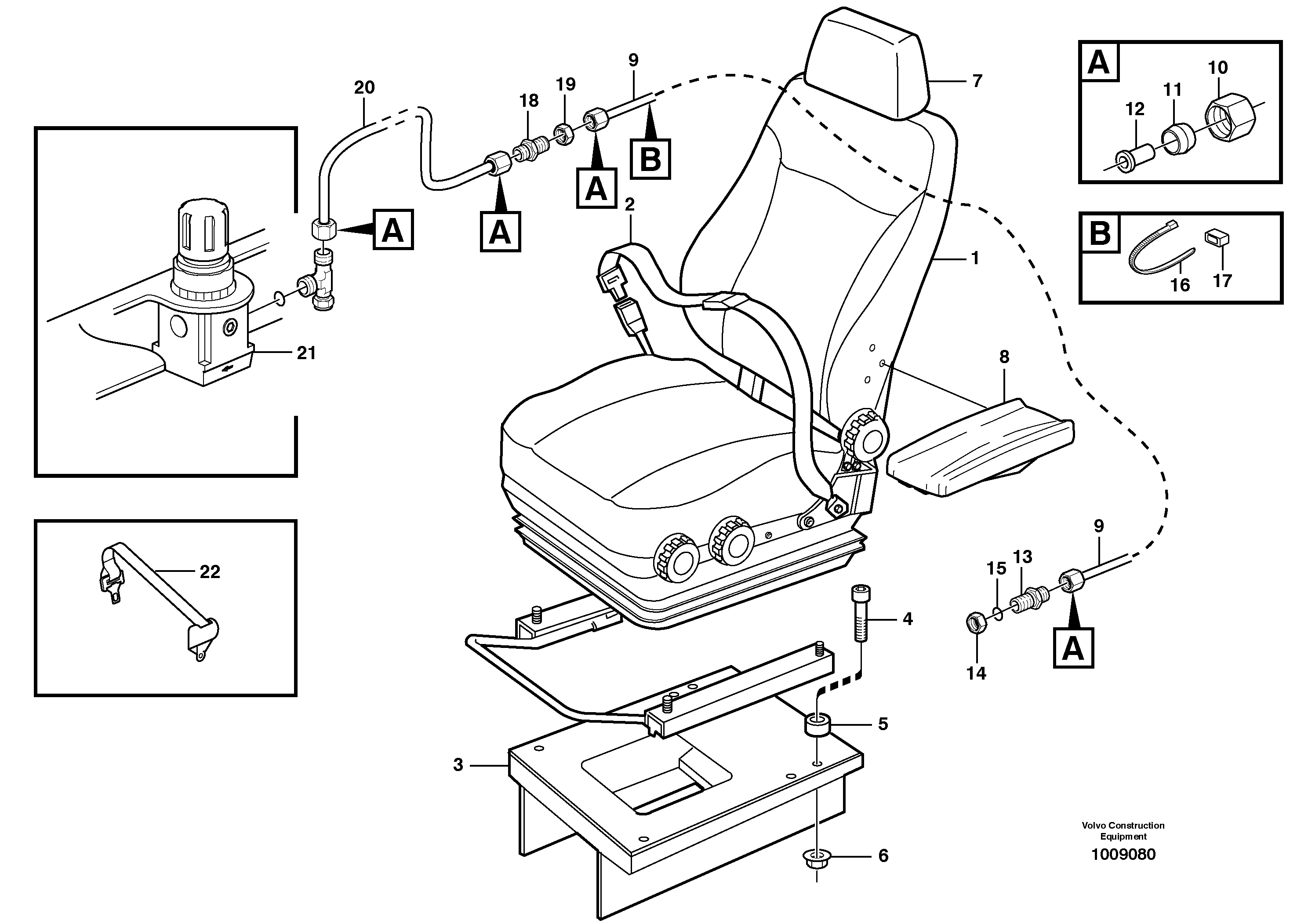 Operator seat with fitting parts — volvo parts diagram