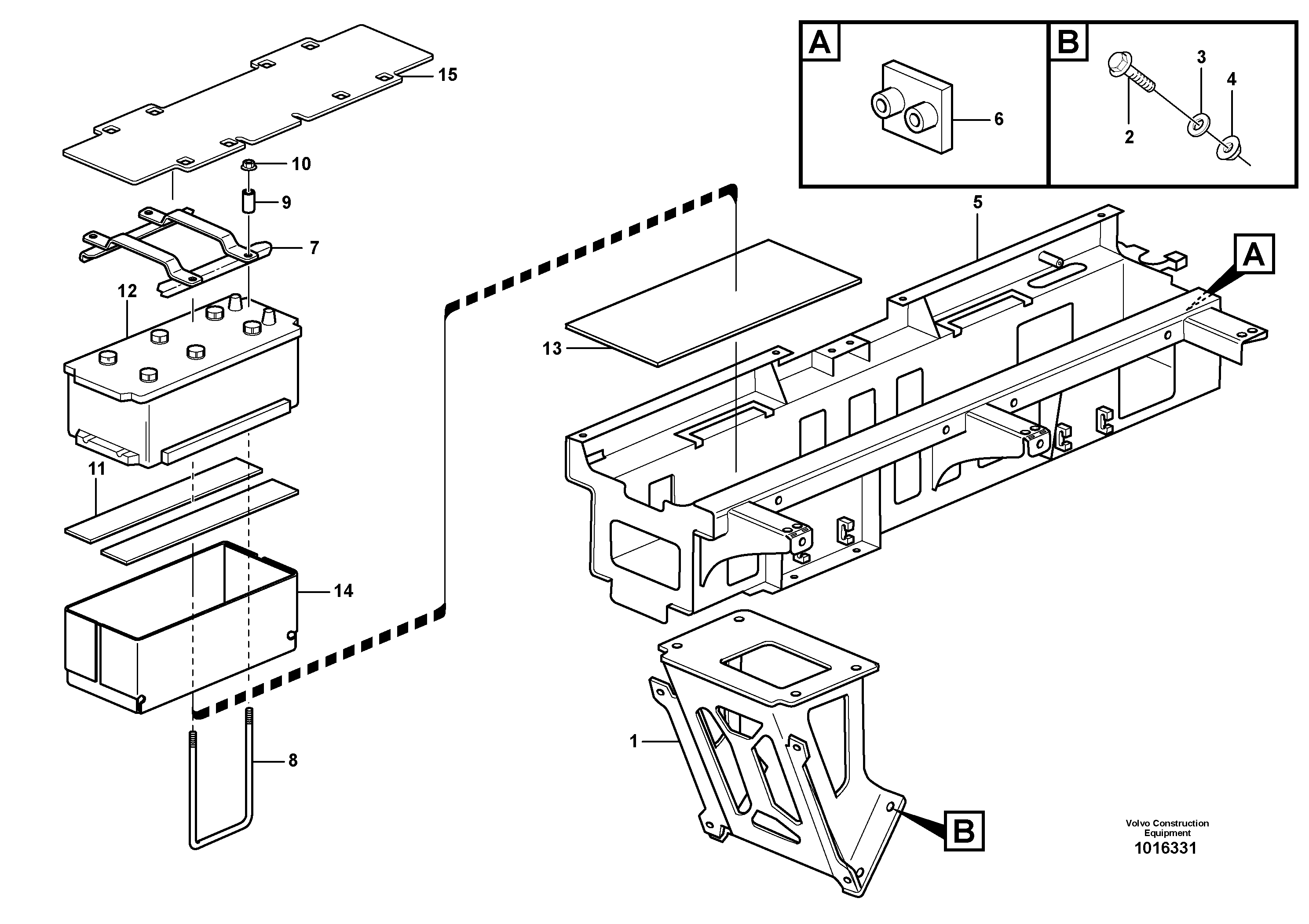 Battery box with fitting parts — volvo parts diagram