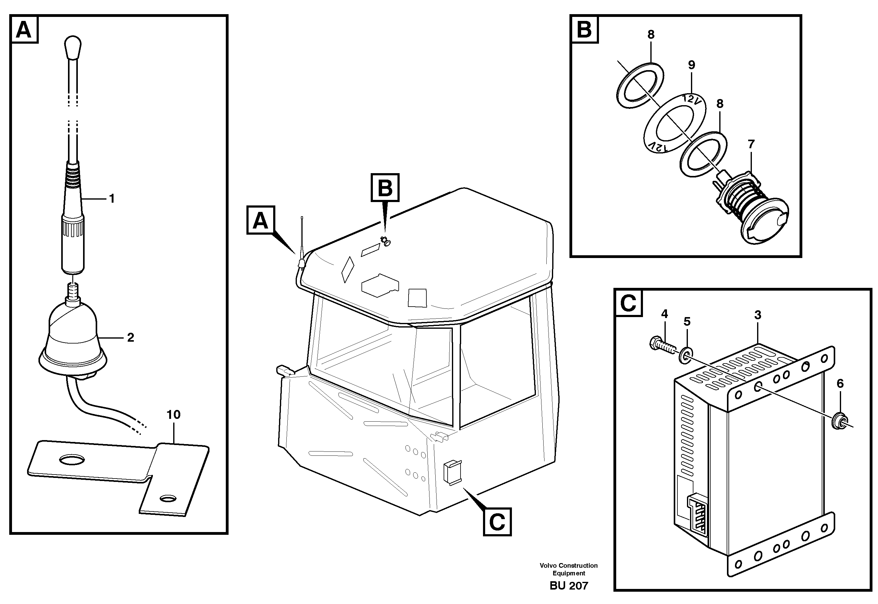 Voltage converter and cable harness for radio — volvo parts diagram