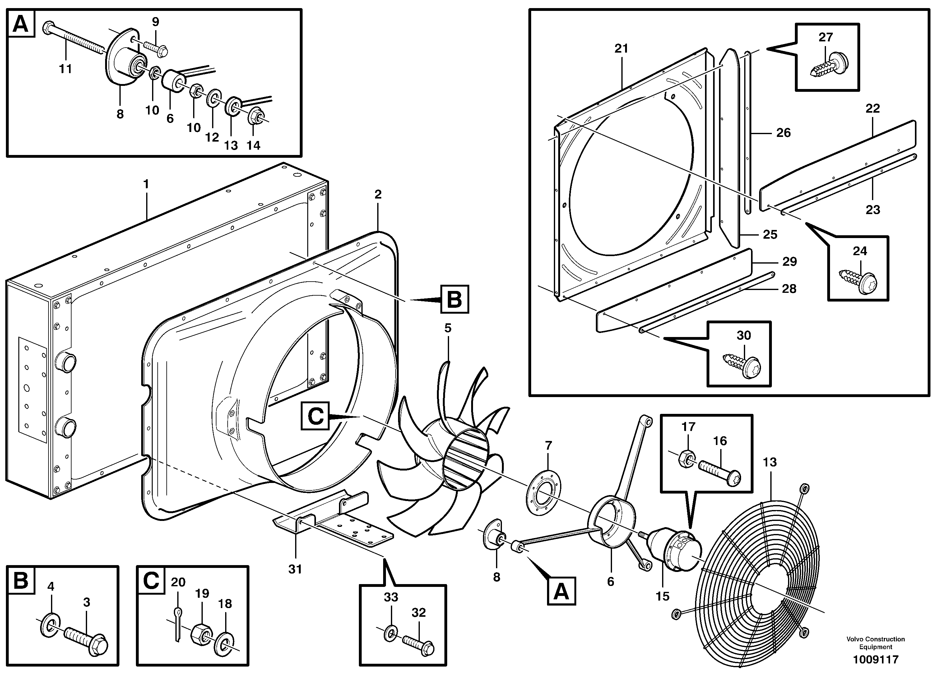 Fan and fan shroud  S/N - 15000 — volvo parts diagram