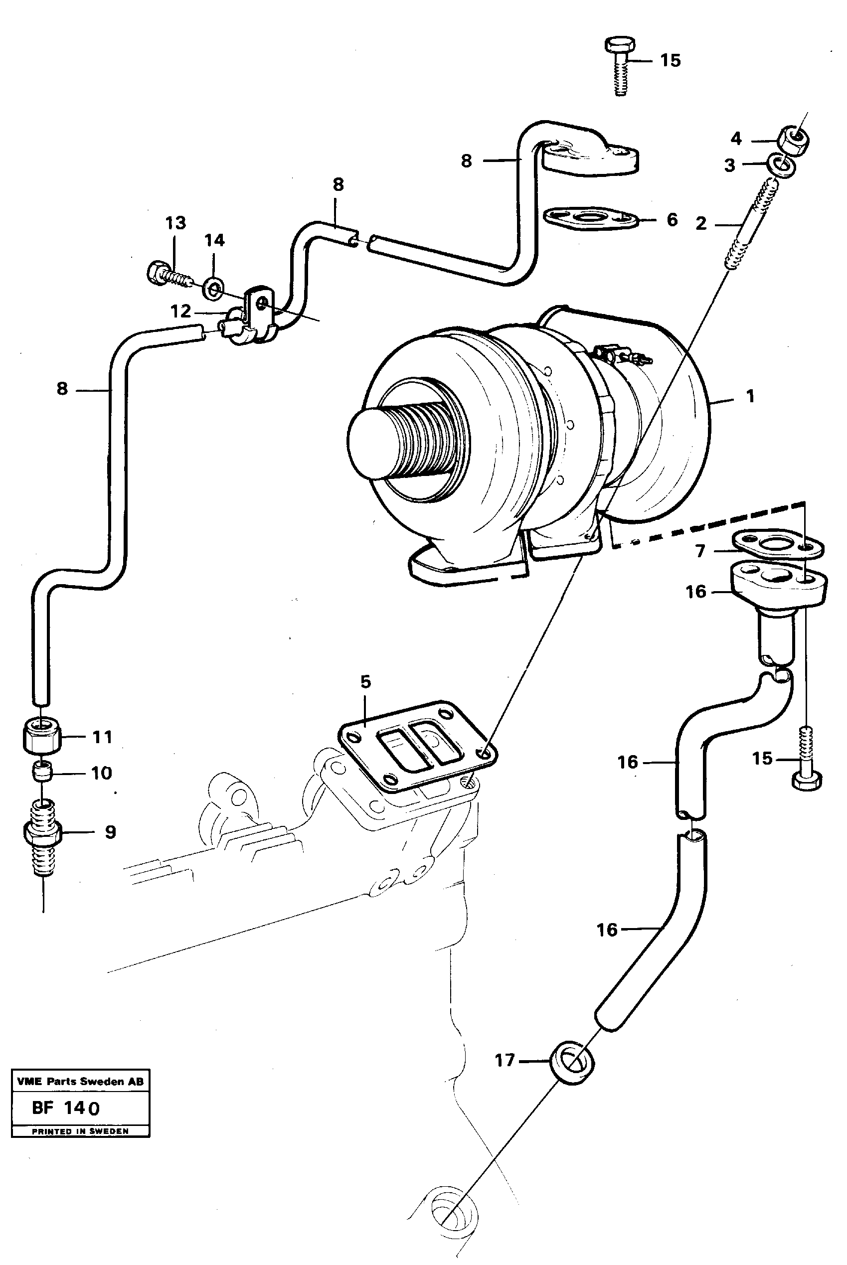 Turbocharger with fitting parts — volvo parts diagram