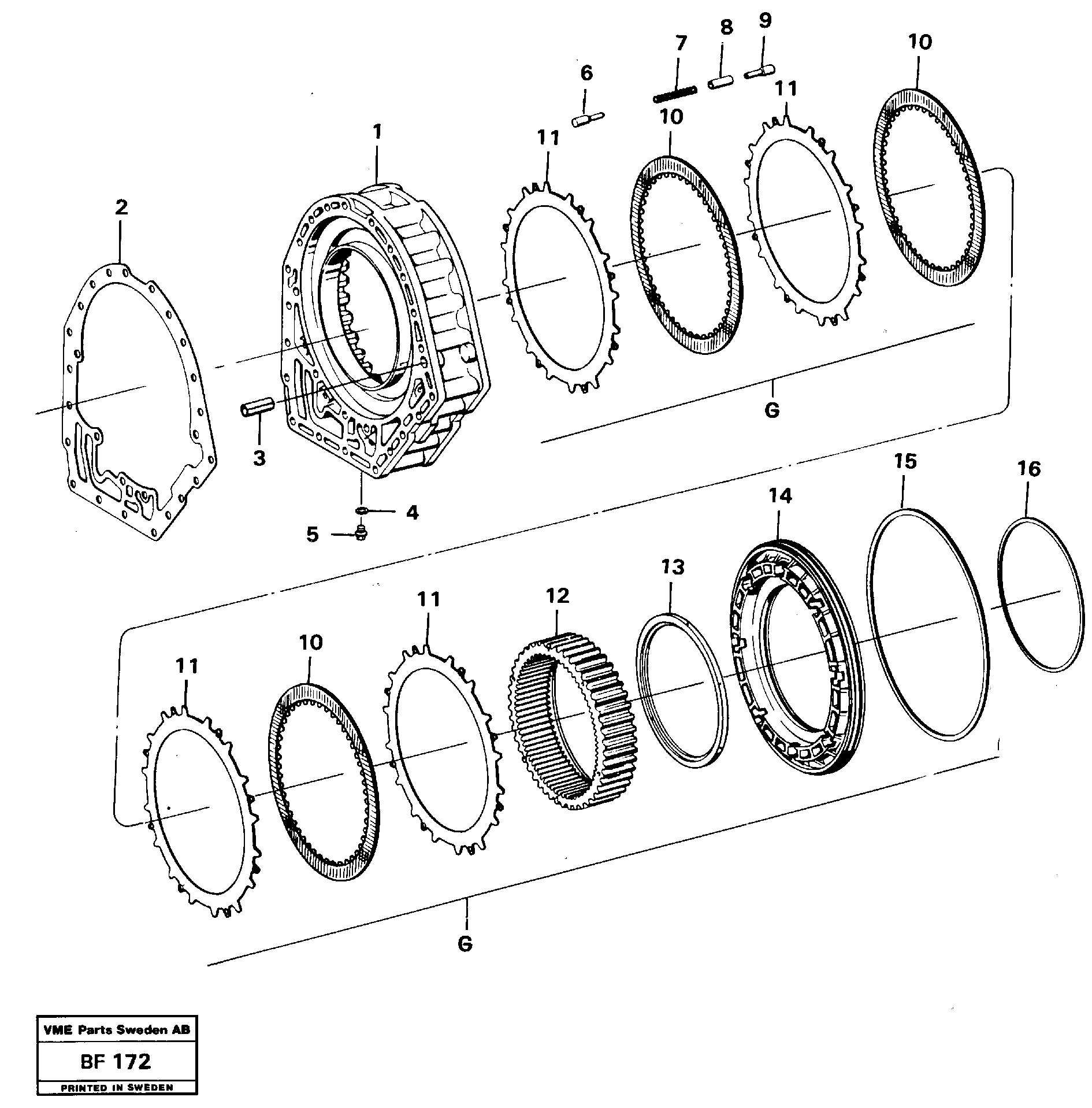 Centre housing and brake G  G — volvo parts diagram