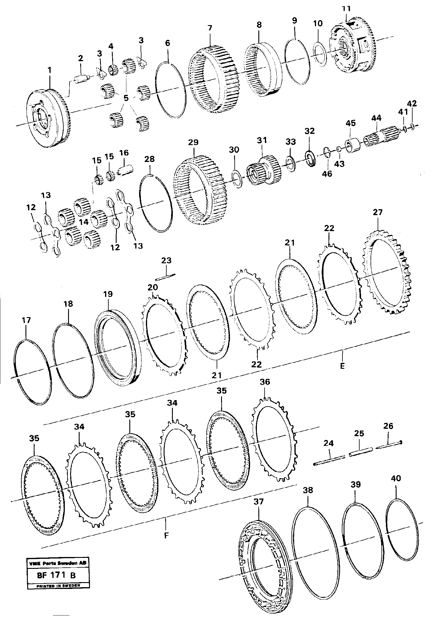 Clutches and brakes E, F  E, F — volvo parts diagram