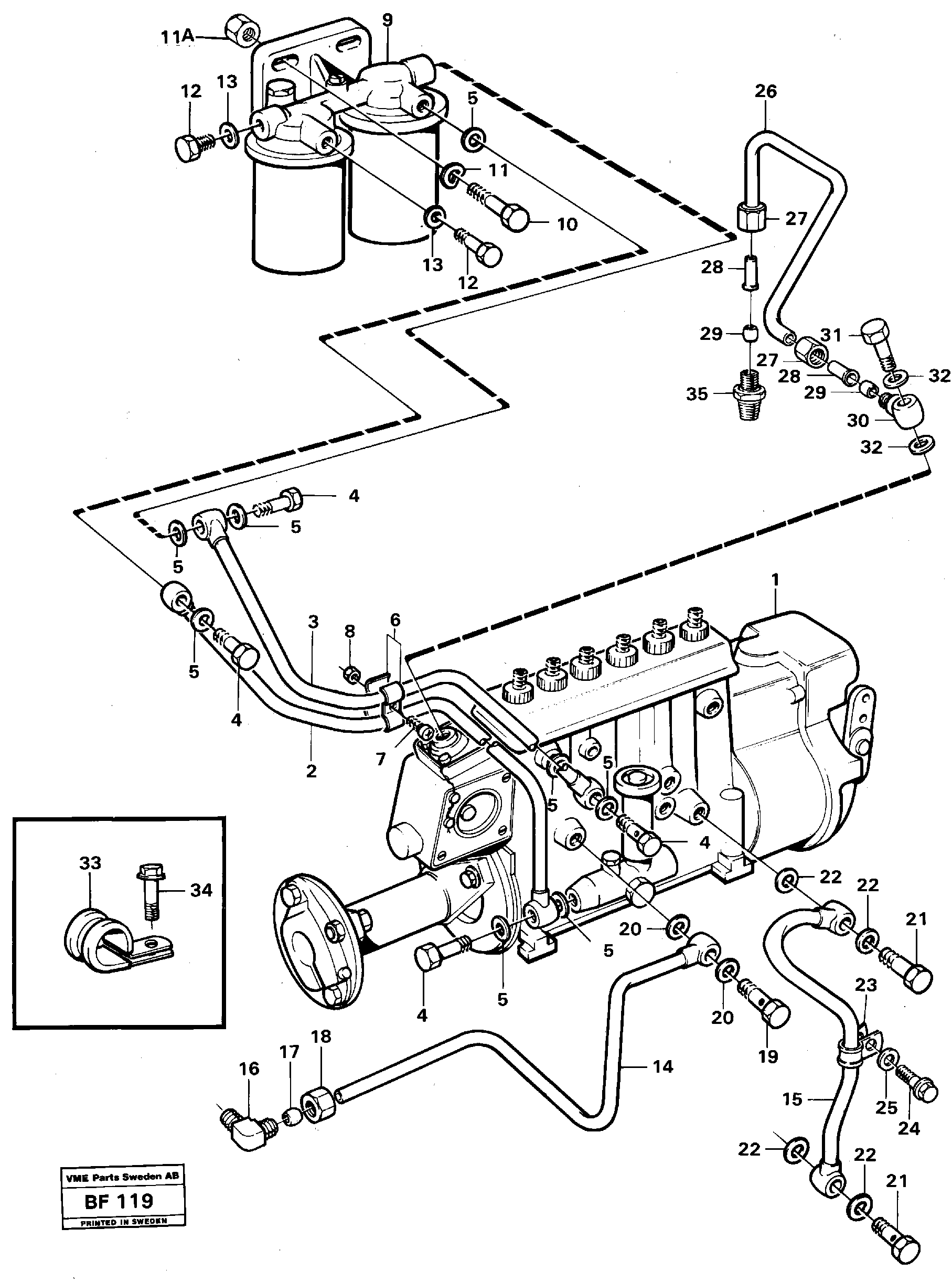 Fuel pipes,fuelinjec.pumpfuel filter — volvo parts diagram