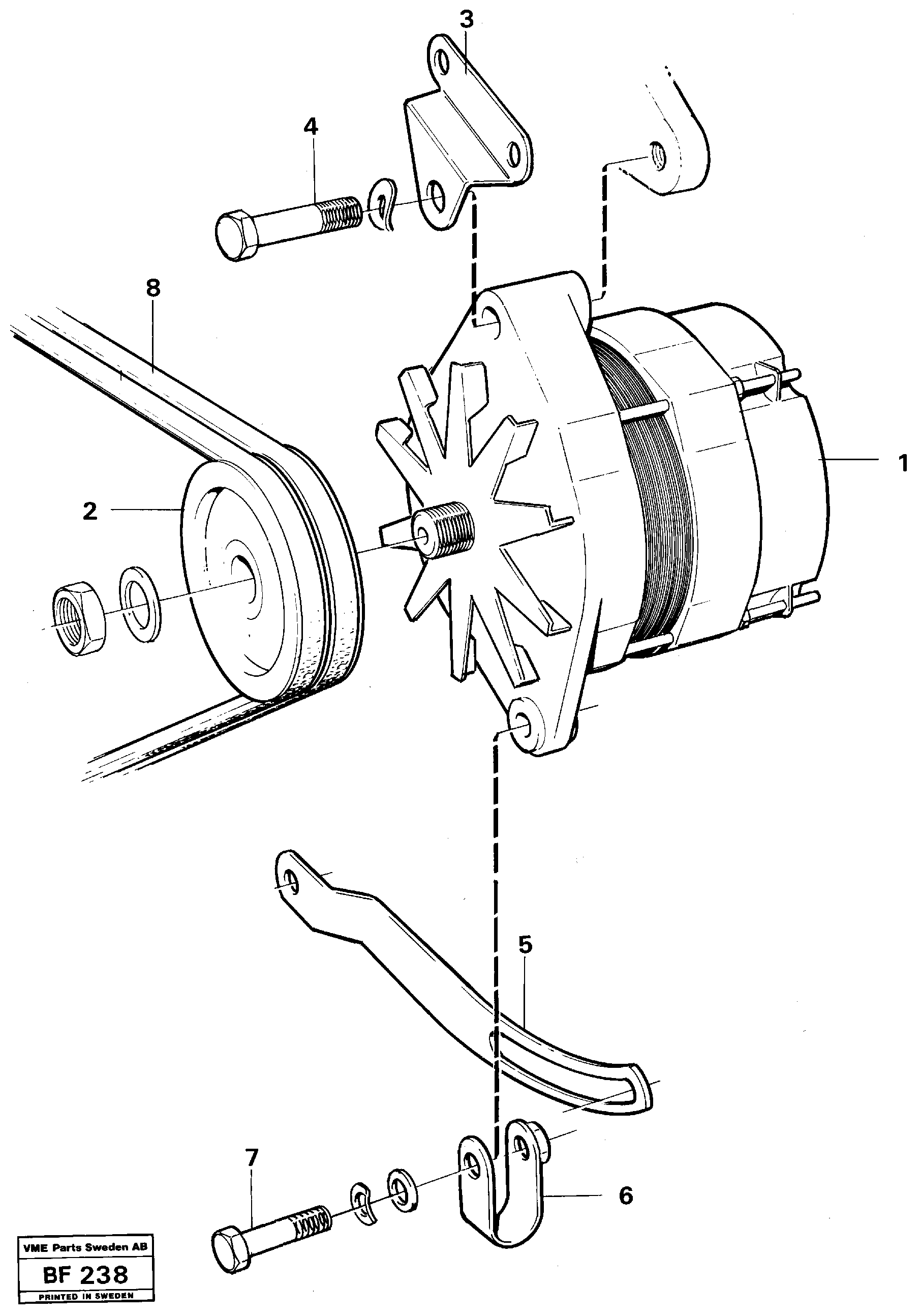 Alternator with assembling details — volvo parts diagram
