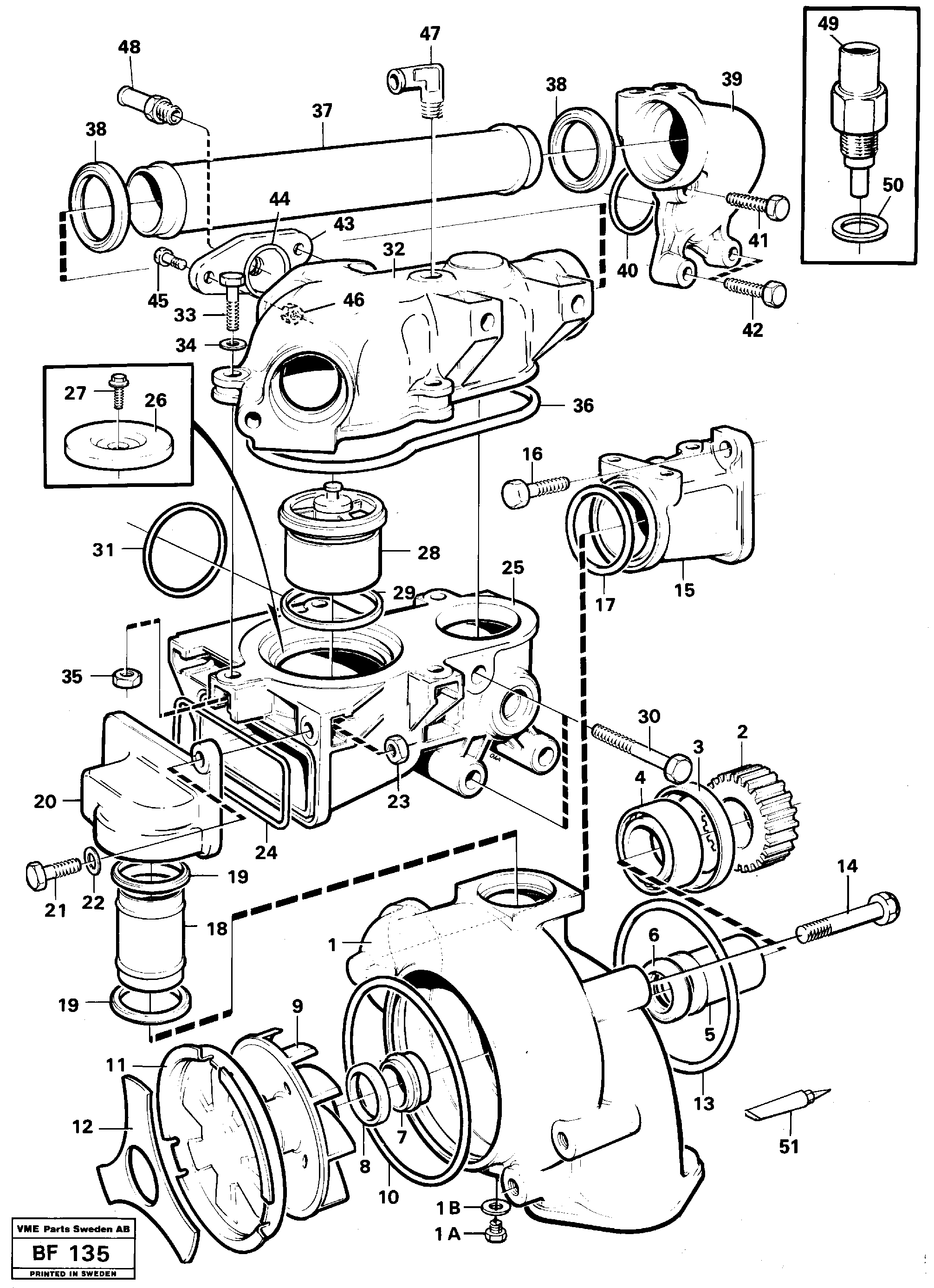 Water pump and thermostat housing — volvo parts diagram