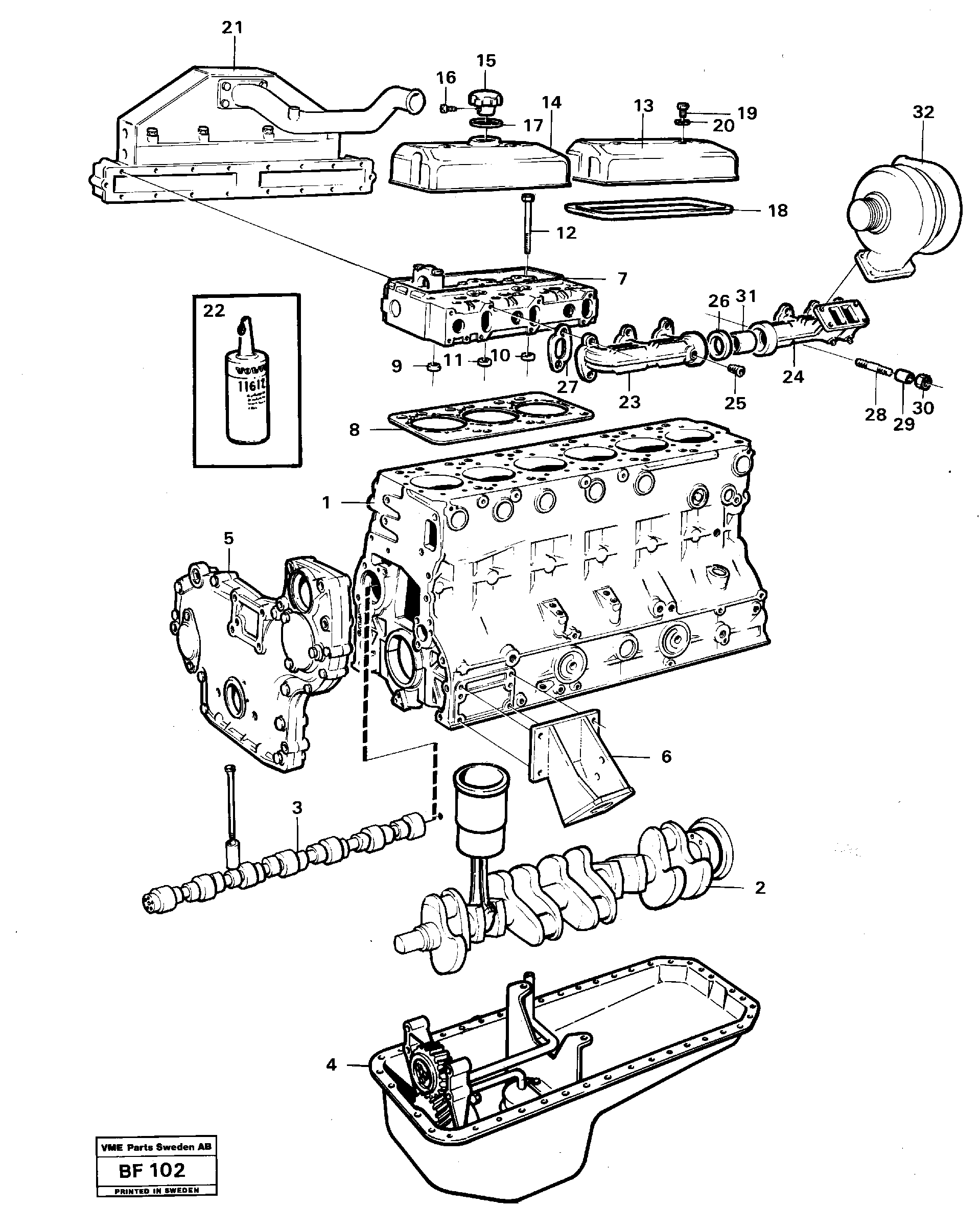 Engine with fitting parts — volvo parts diagram
