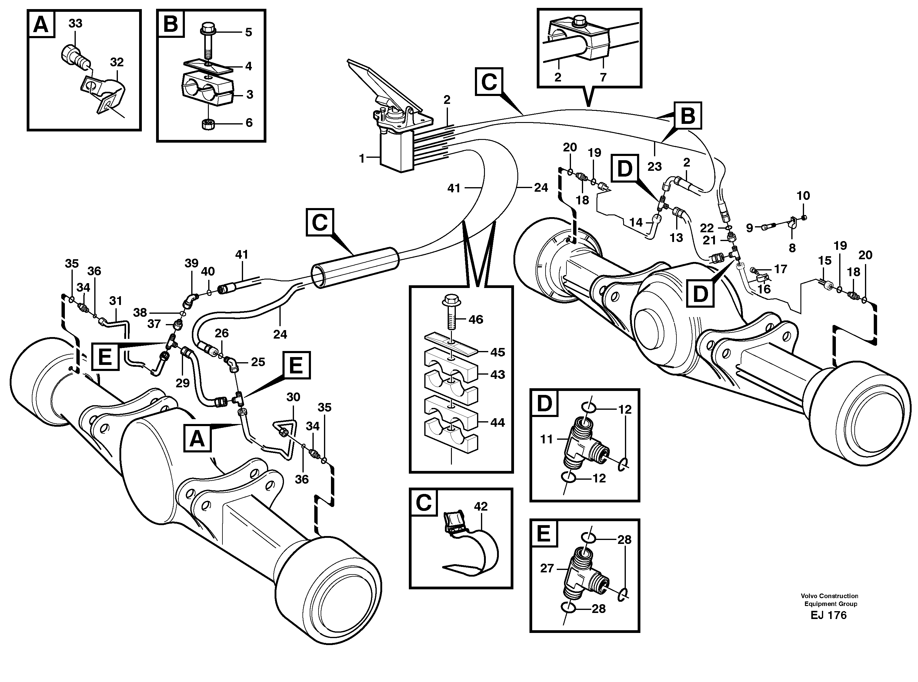 Brake lines, footbrake valve - axles — volvo parts diagram