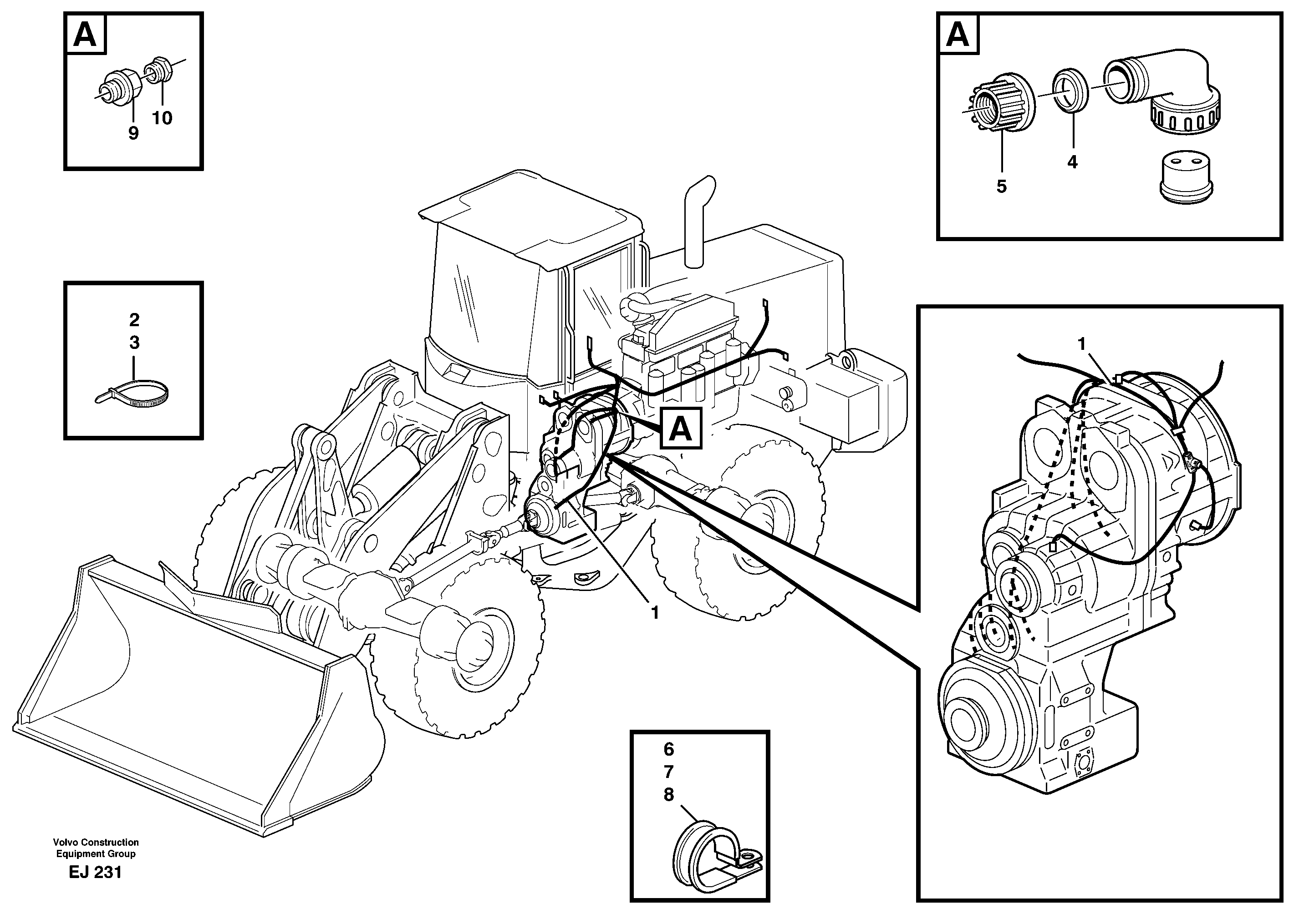 Cable harness, transmission with fittings — volvo parts diagram