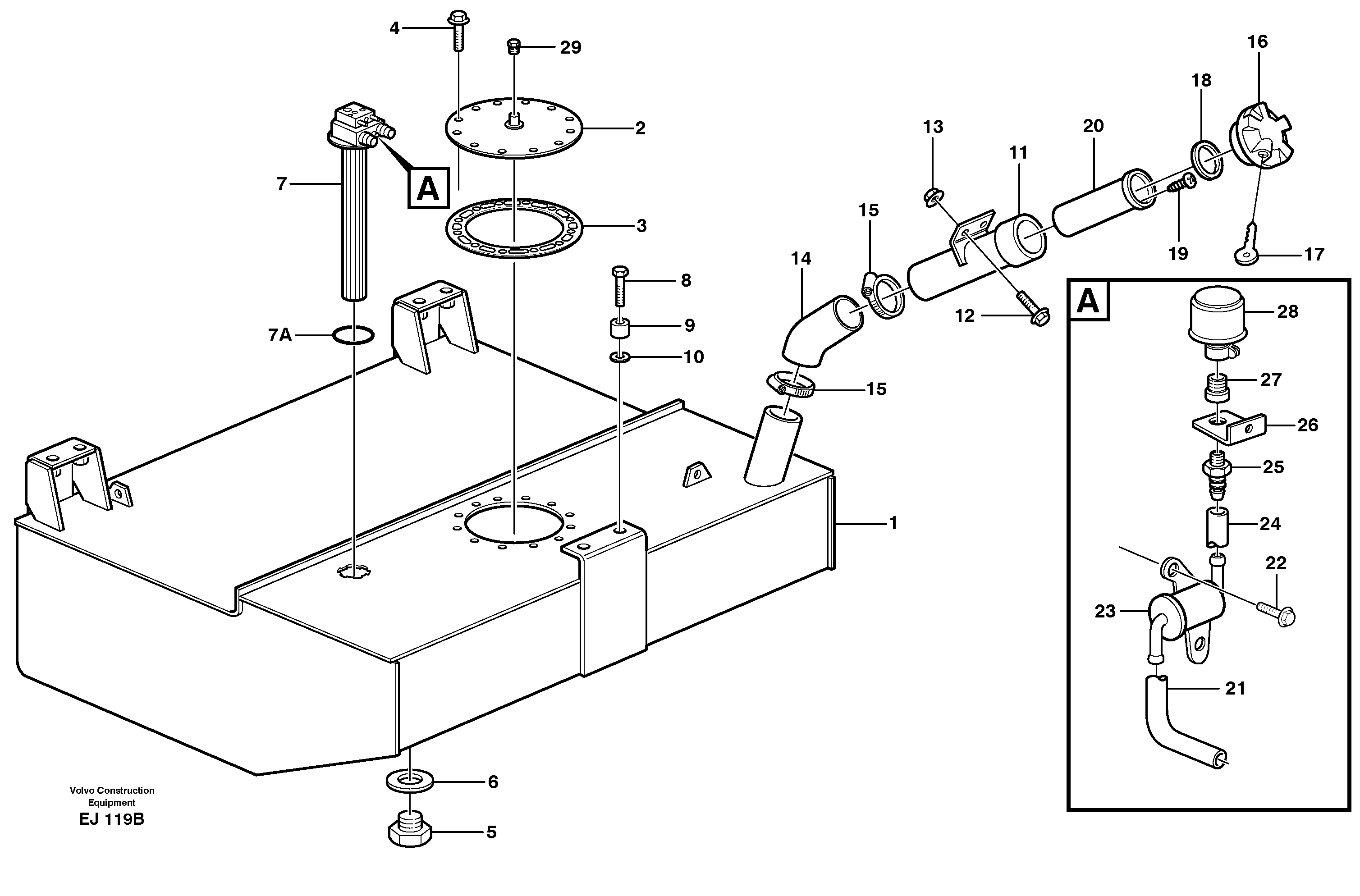 Fuel tank with fitting parts — volvo parts diagram