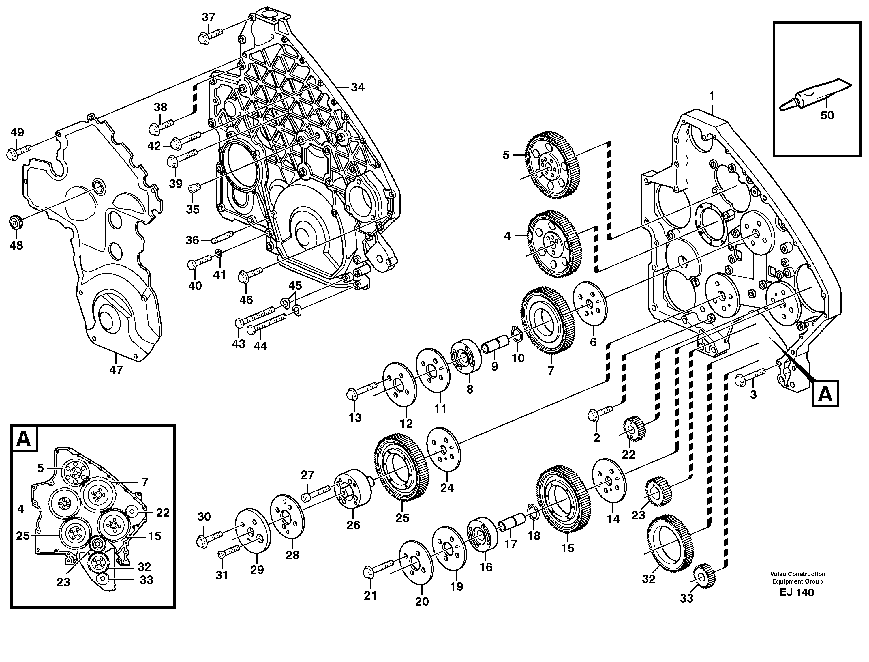 Timing gear casing and gears — volvo parts diagram