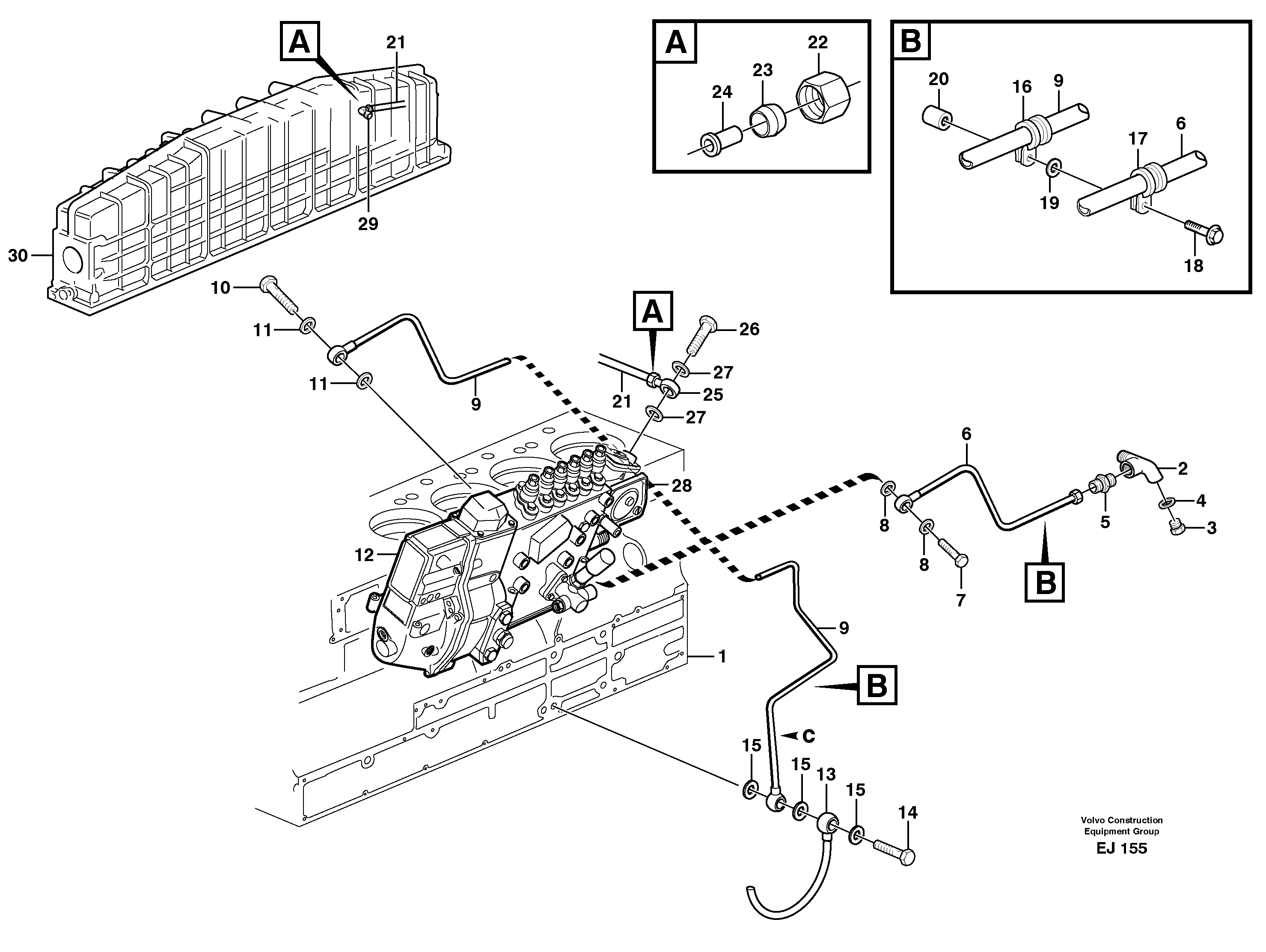 Injection pump and vaccumline — volvo parts diagram