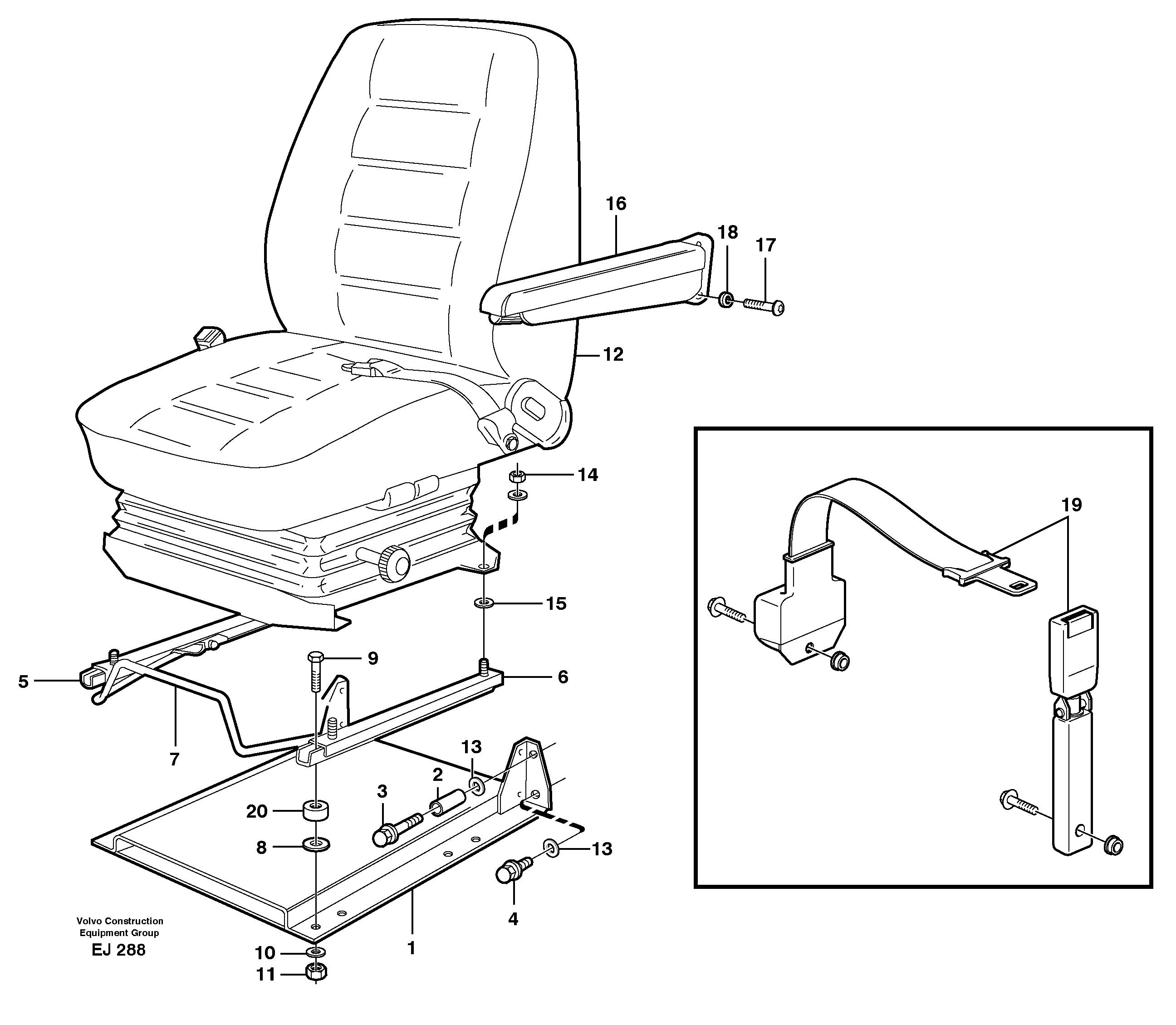 Operator seat with fitting parts — volvo parts diagram
