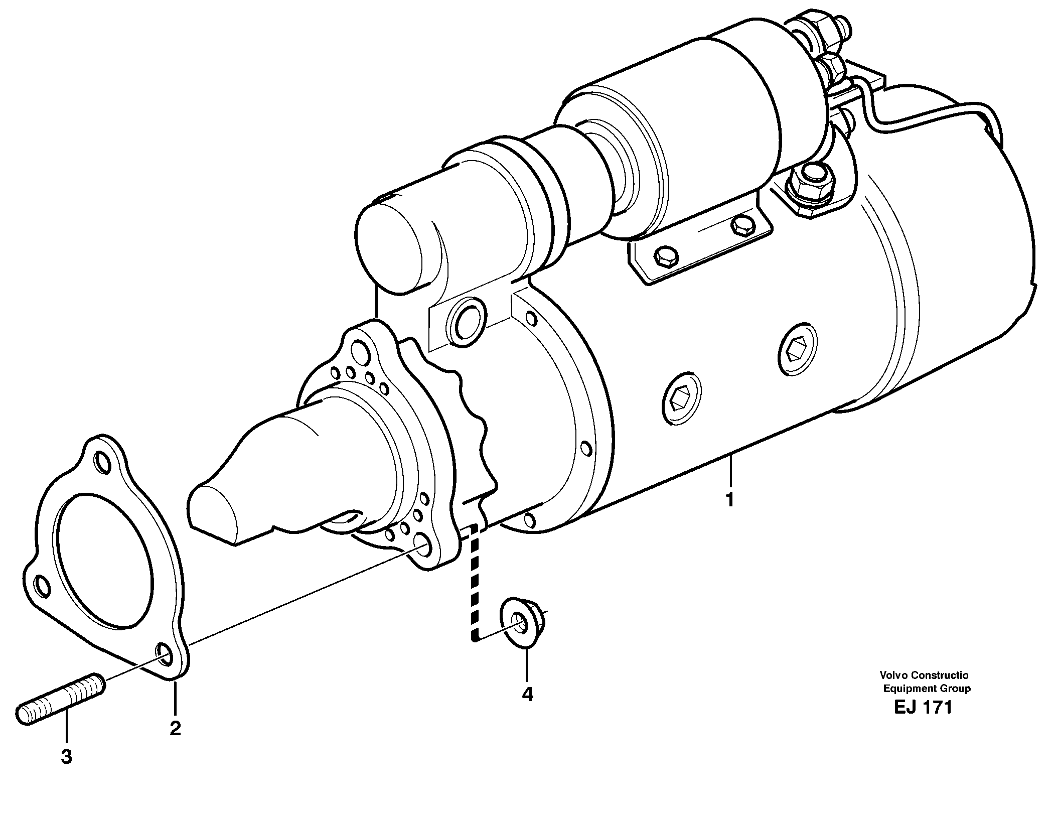 Starter motor with assembling details — volvo parts diagram