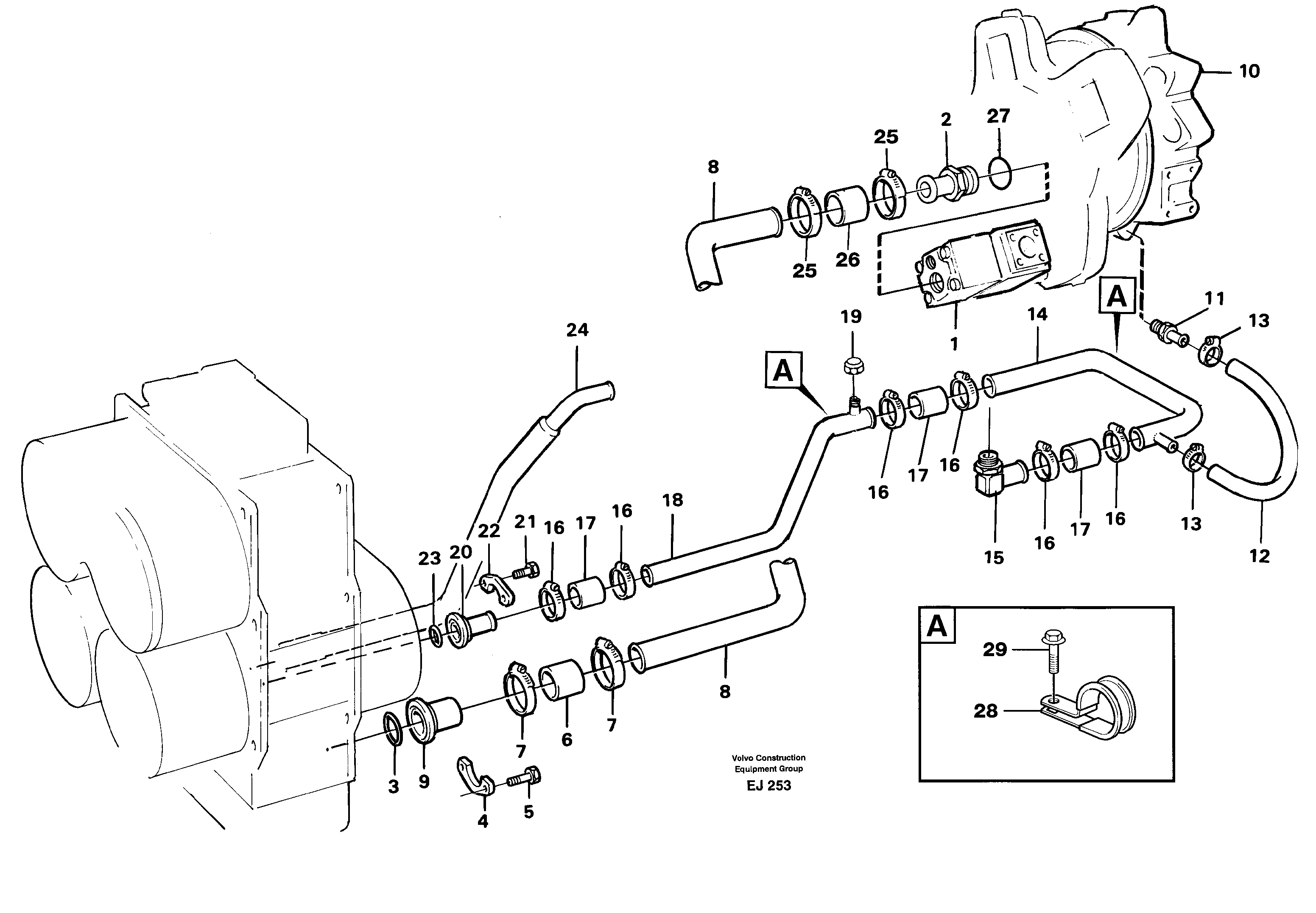 Transmission: Suction- and return pipes — volvo parts diagram