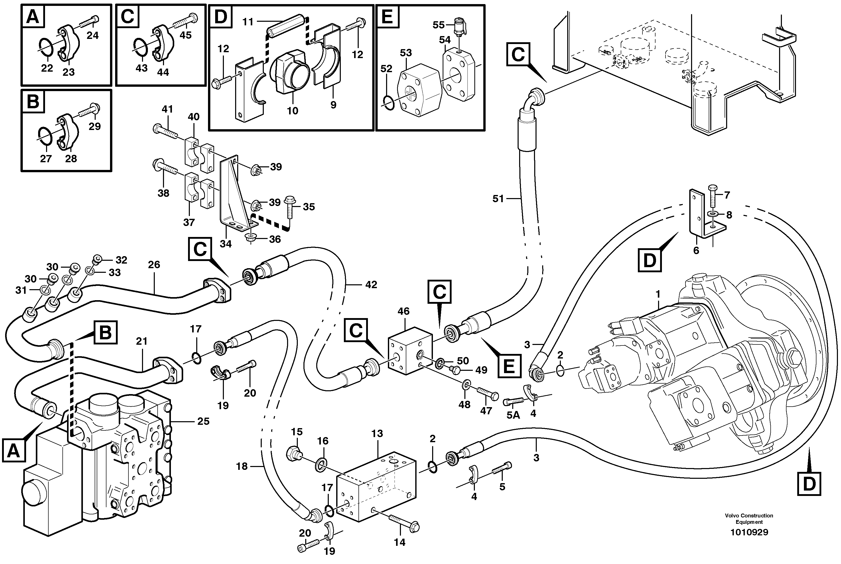 Feed- and return lines - control valve — volvo parts diagram