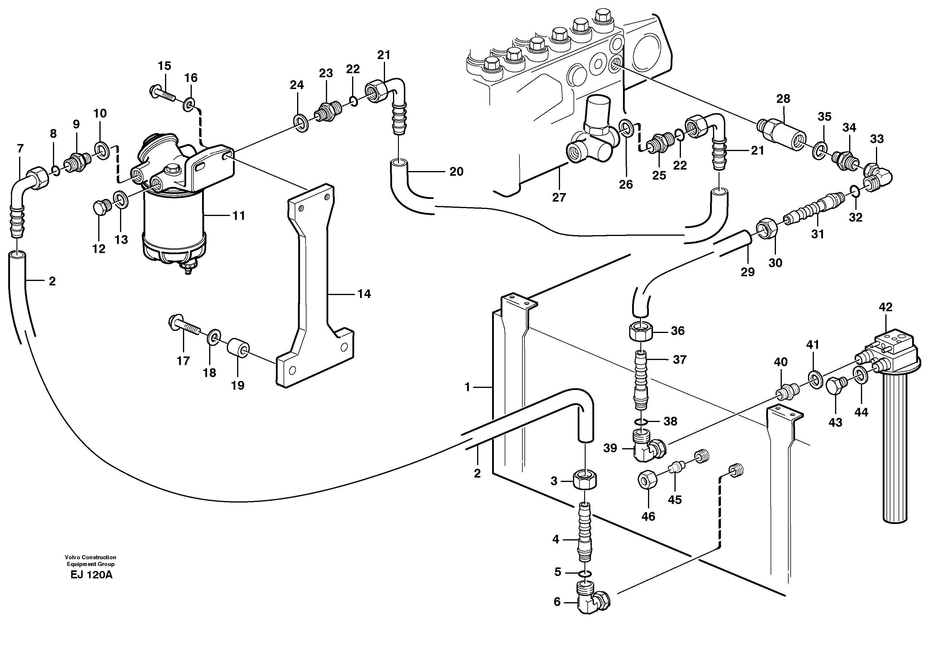 Fuel pipes: fuel tank - injection pump — volvo parts diagram