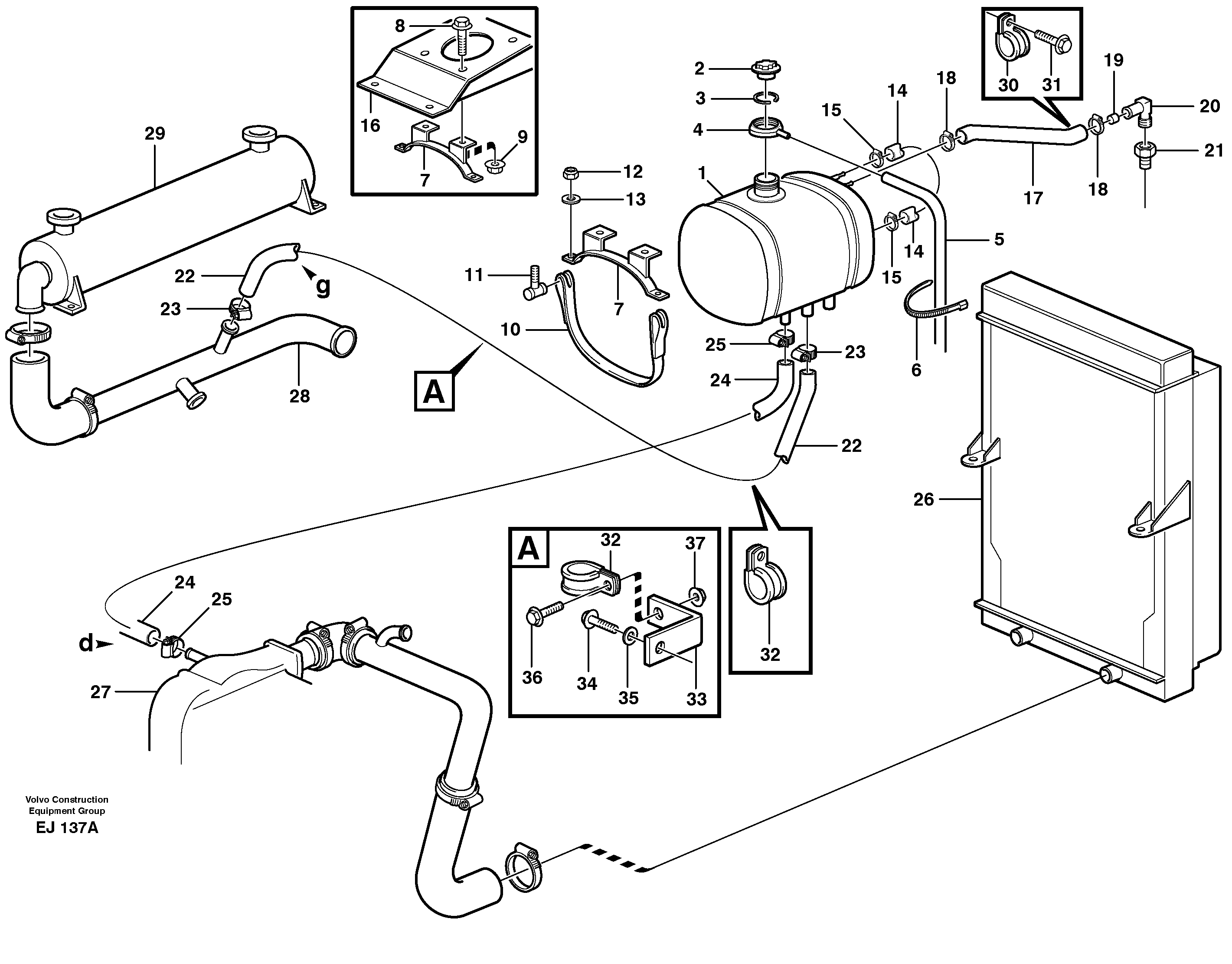 Expansion tank with fitting parts — volvo parts diagram