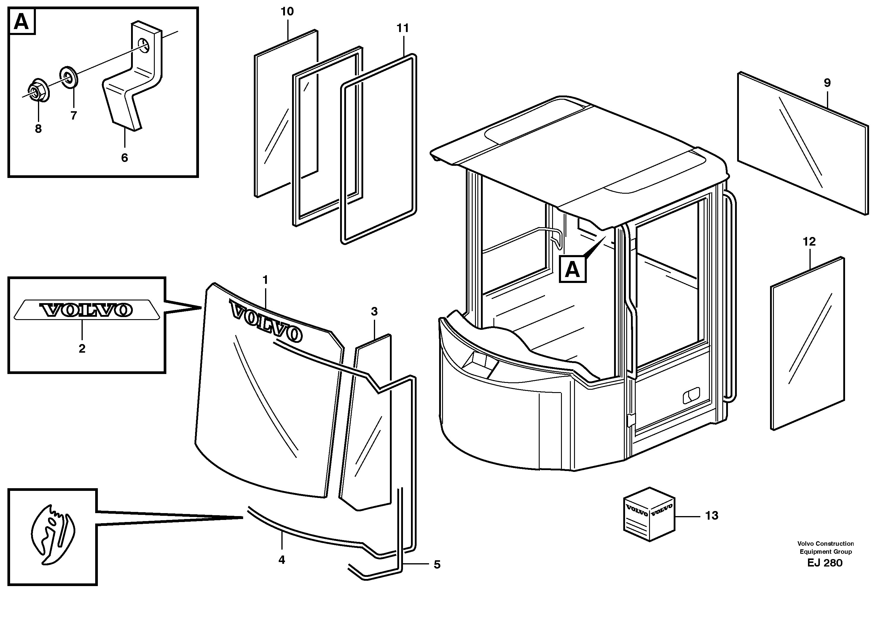 Glass panes 31708 — volvo parts diagram