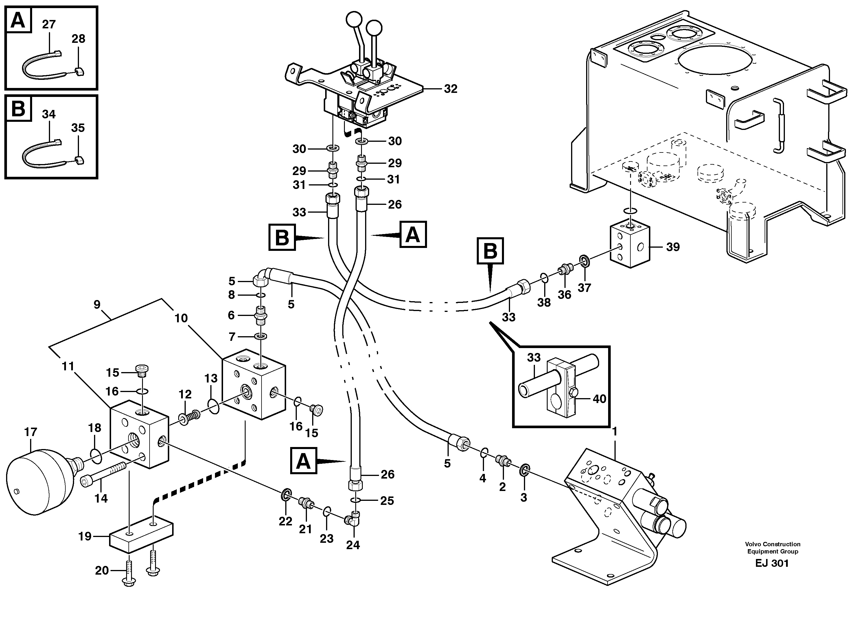Servo - hydraulic, feed and return lines — volvo parts diagram