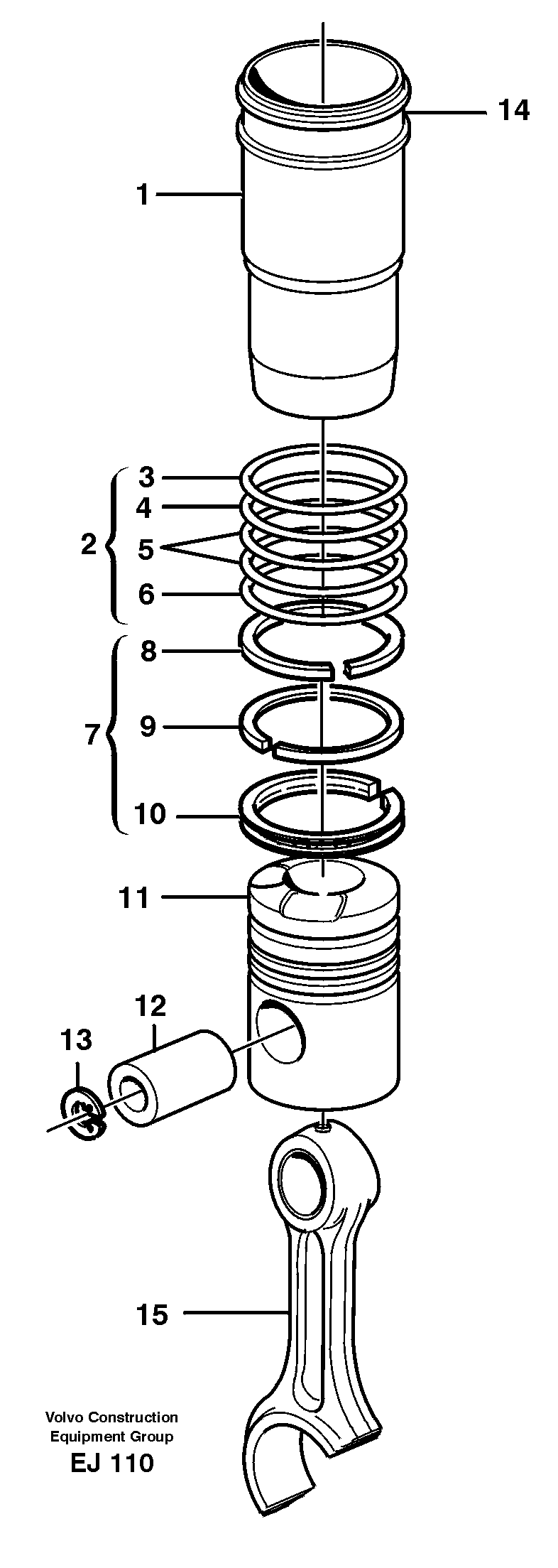 Cylinder liner and piston — volvo parts diagram