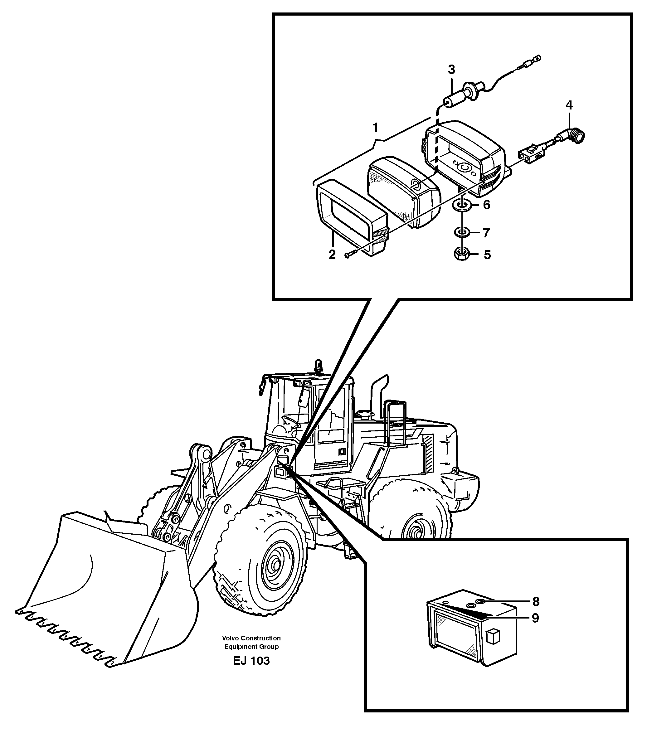 Work lights, front — volvo parts diagram