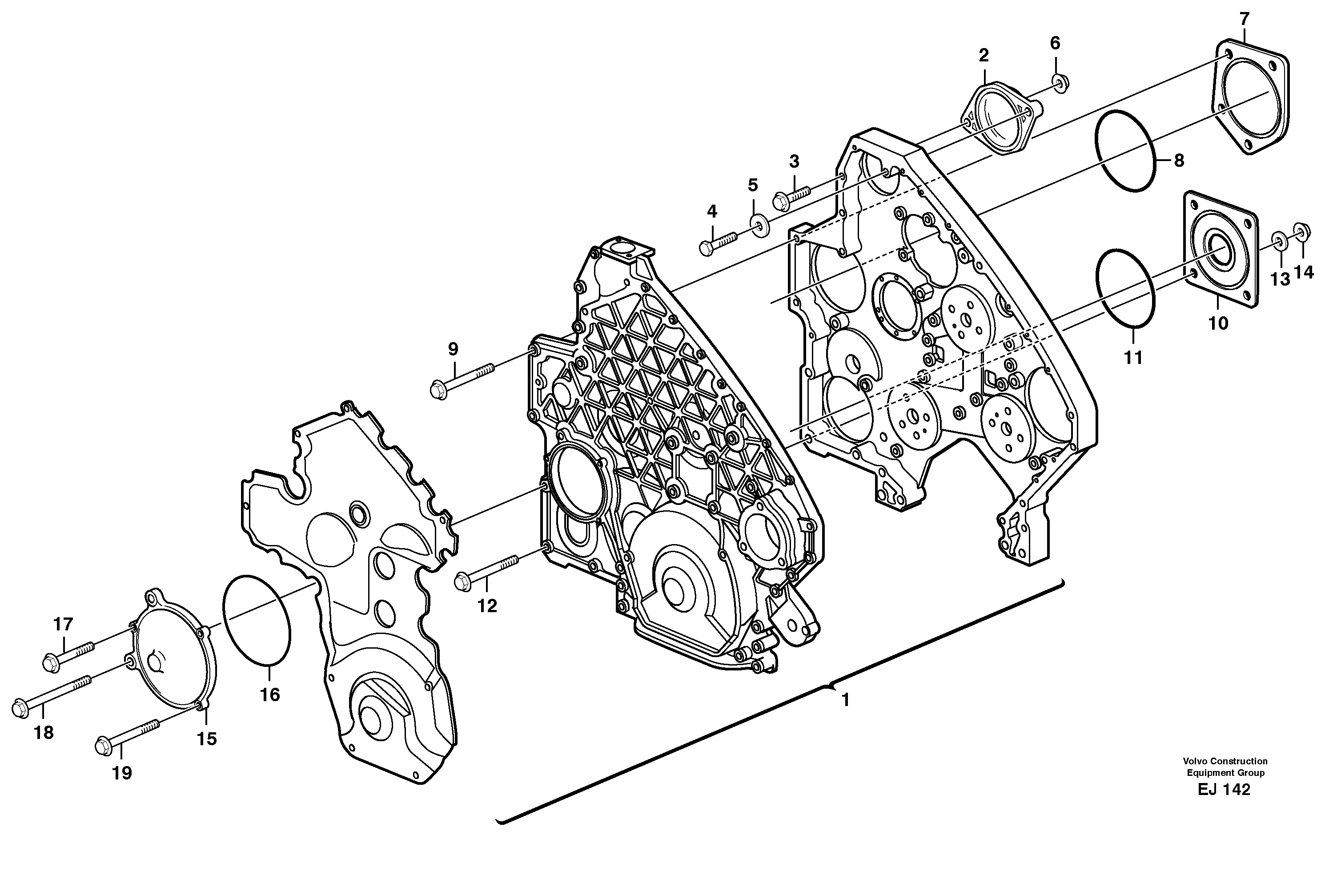 Timing gear casing and covers — volvo parts diagram