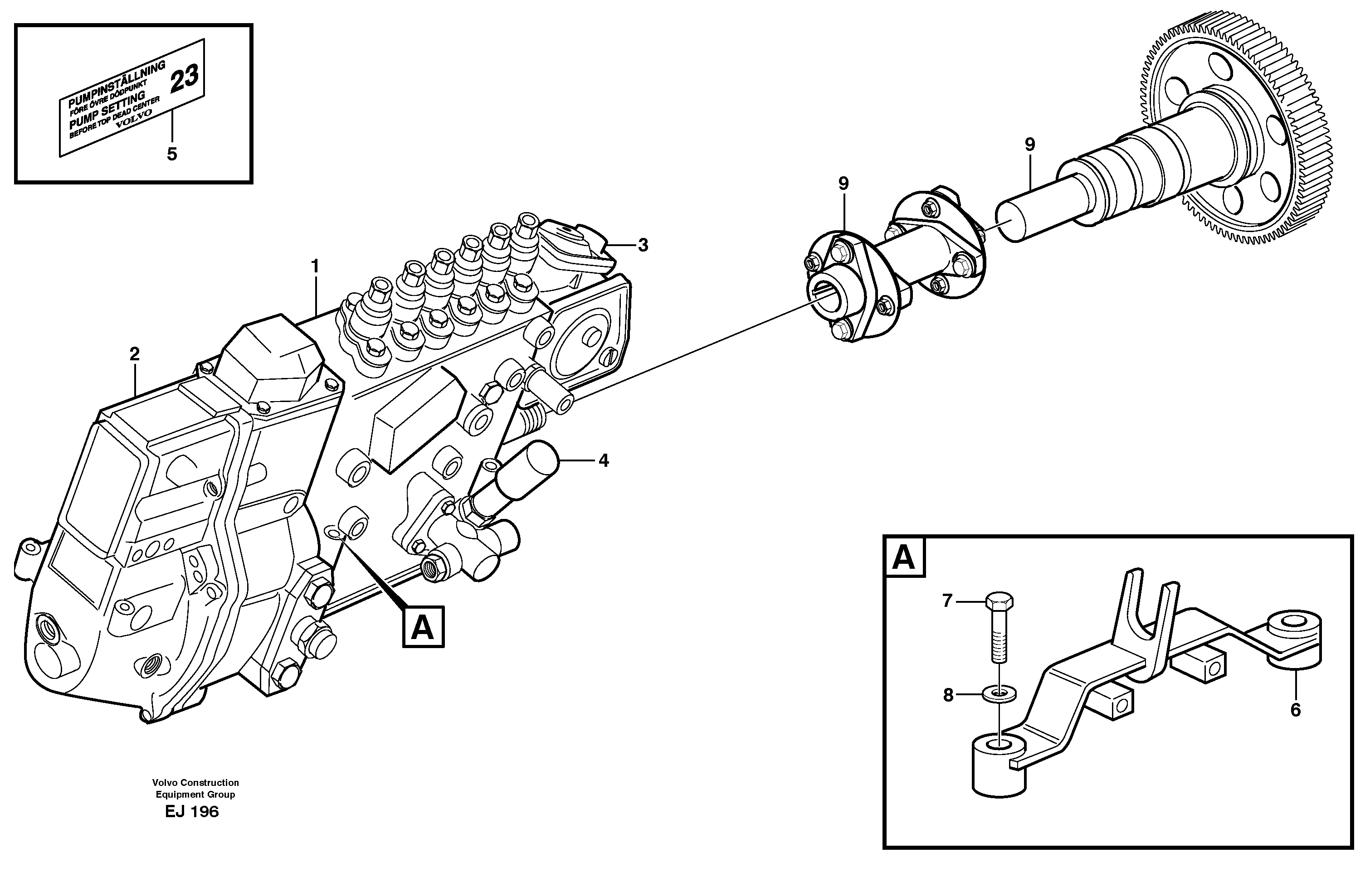 Fuel injection pump with fitting parts — volvo parts diagram
