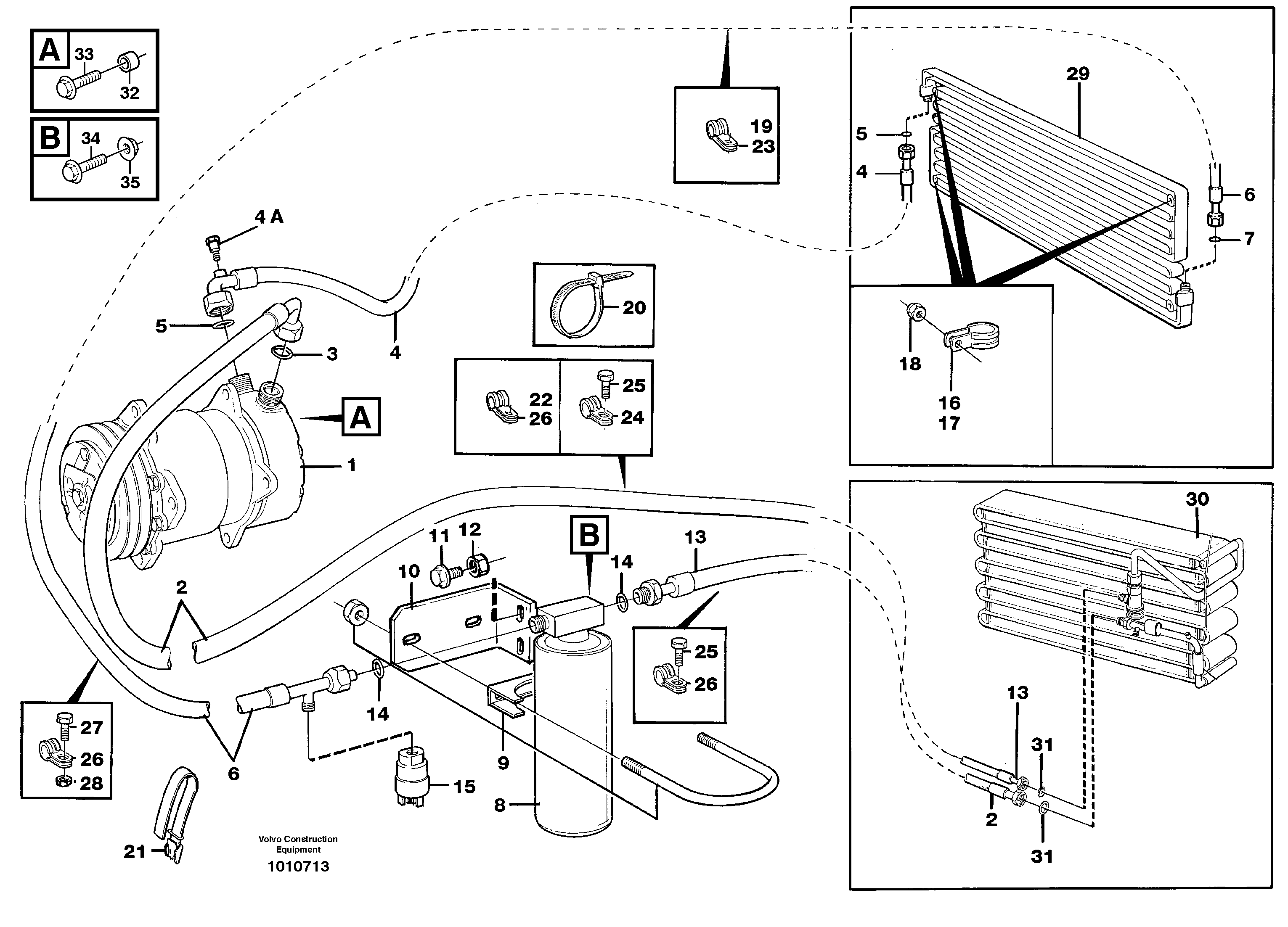 Assembly hoses: Evaparator, receiver drier, condenser. — volvo parts diagram