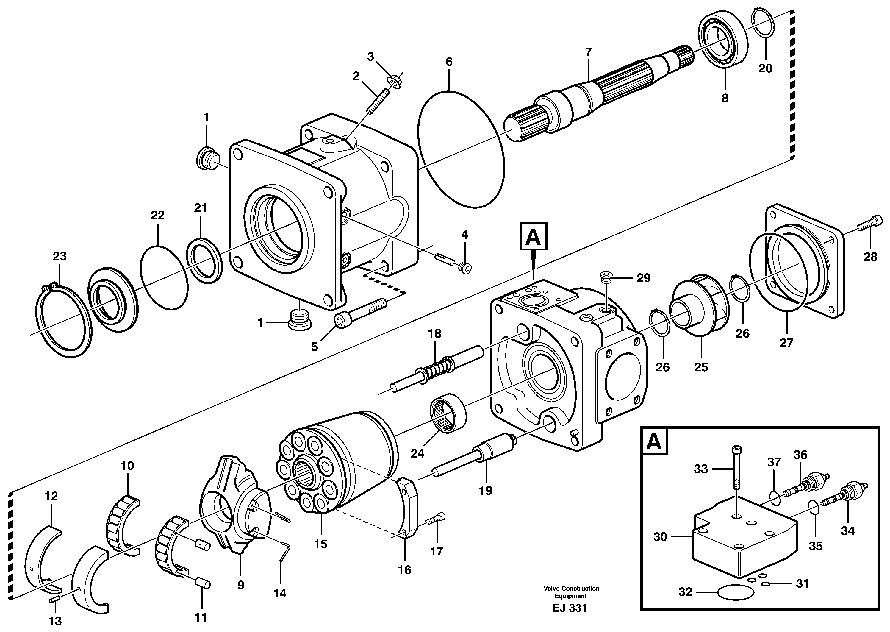 Hydraulic pump  P1,  190 cc — volvo parts diagram