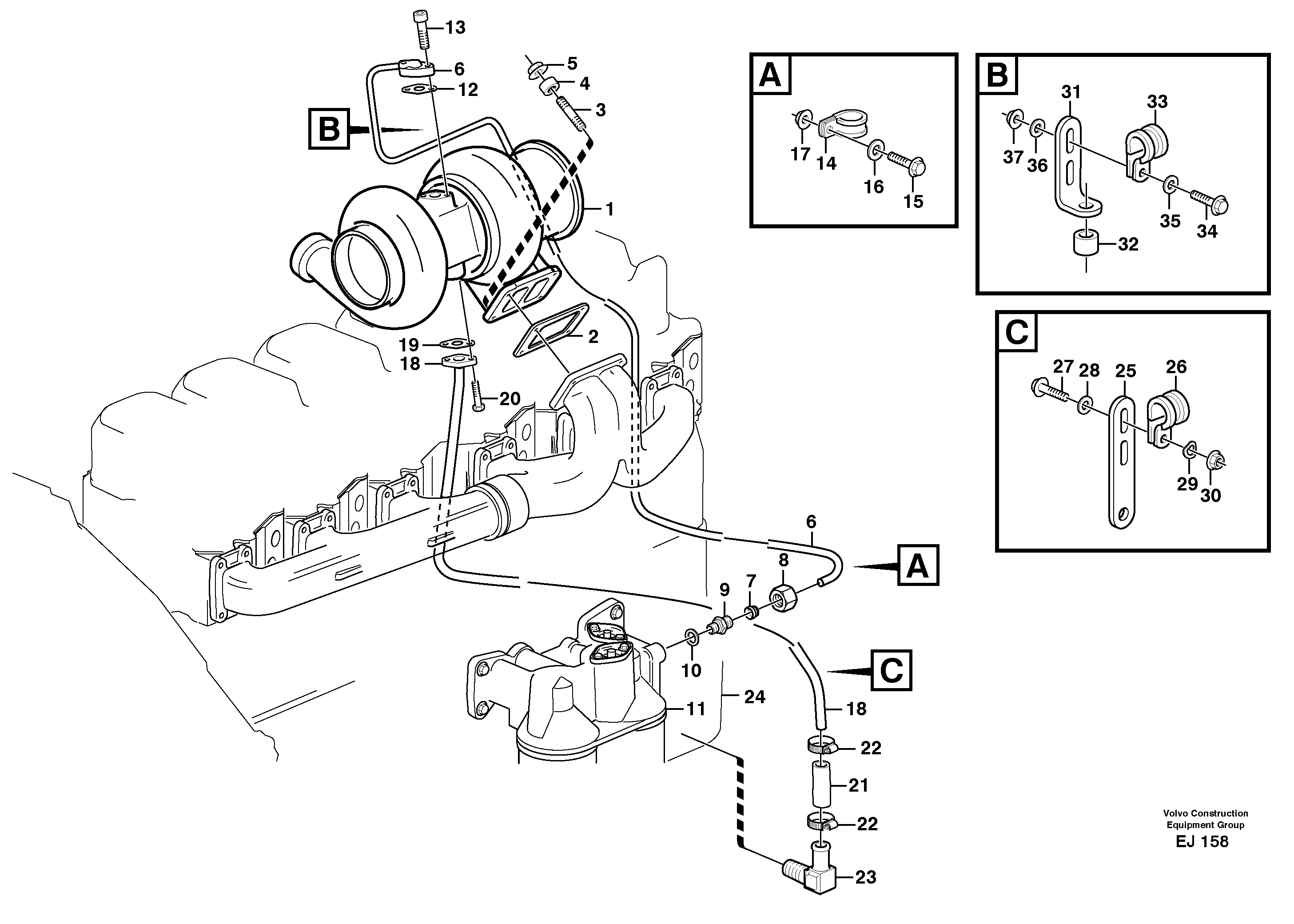 Turbocharger with fitting parts — volvo parts diagram