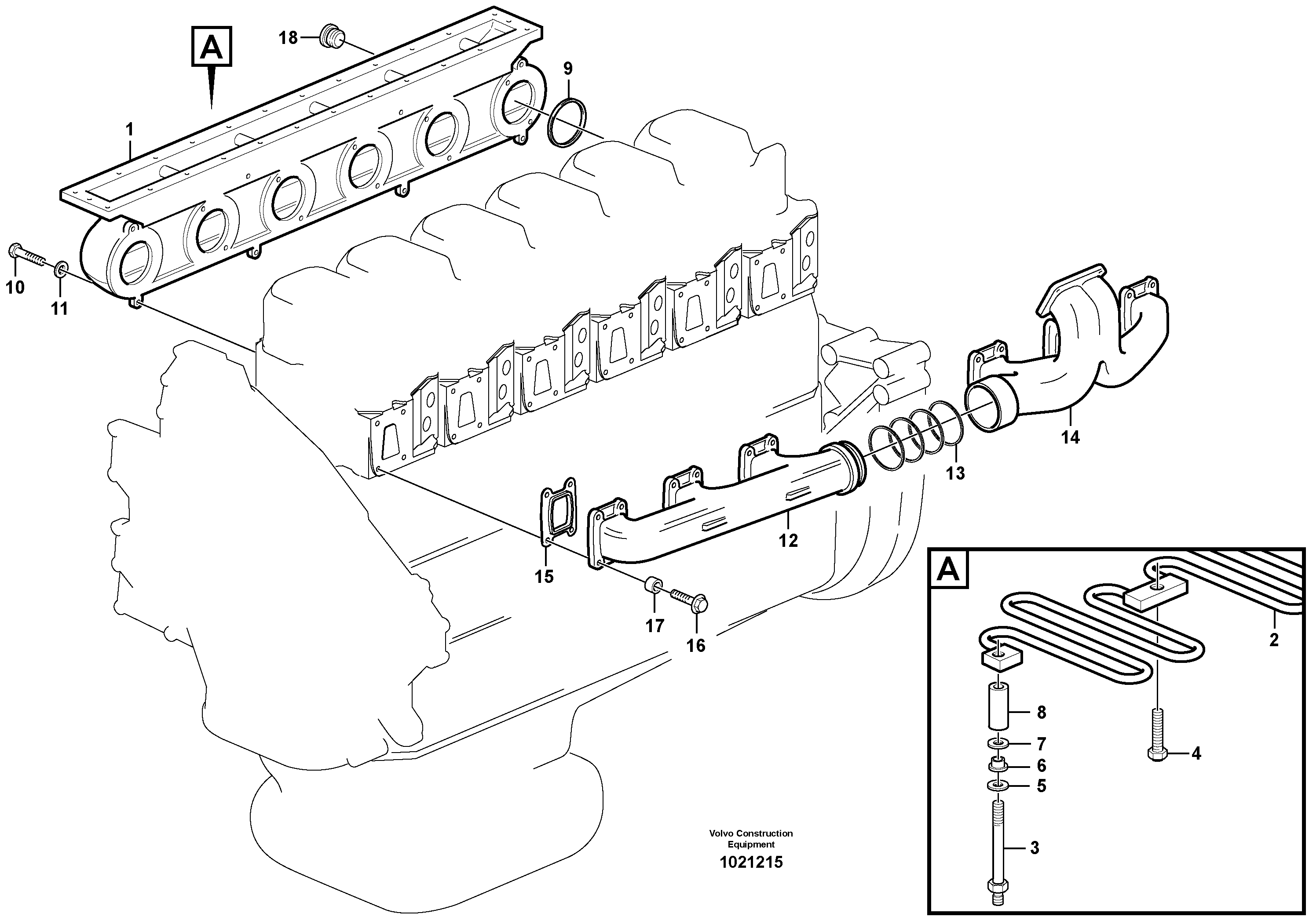 Inlet manifold and exhaust manifold — volvo parts diagram