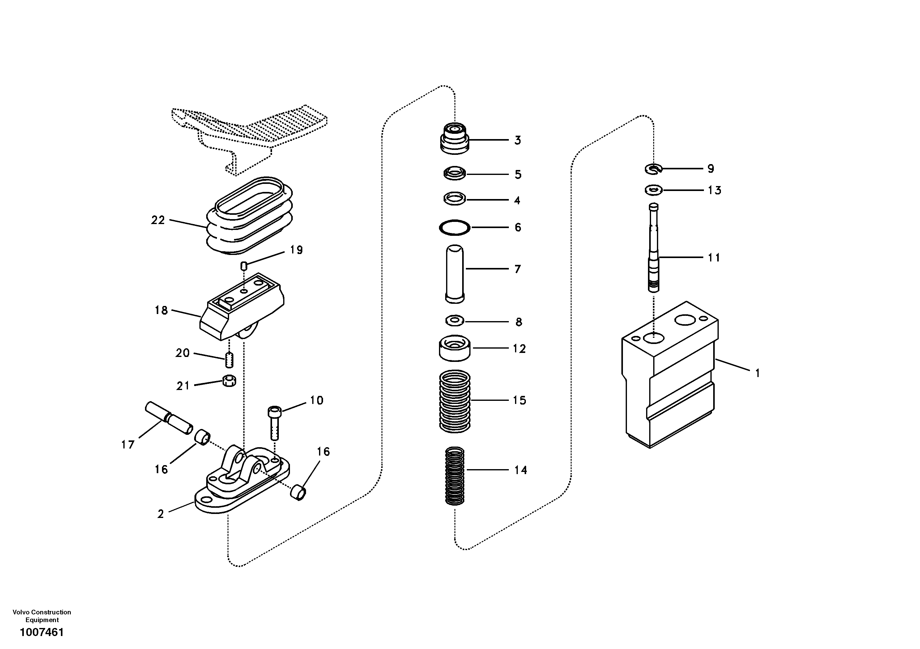 Working hydraulic, remote control valve pedal for hammer and shear — volvo parts diagram
