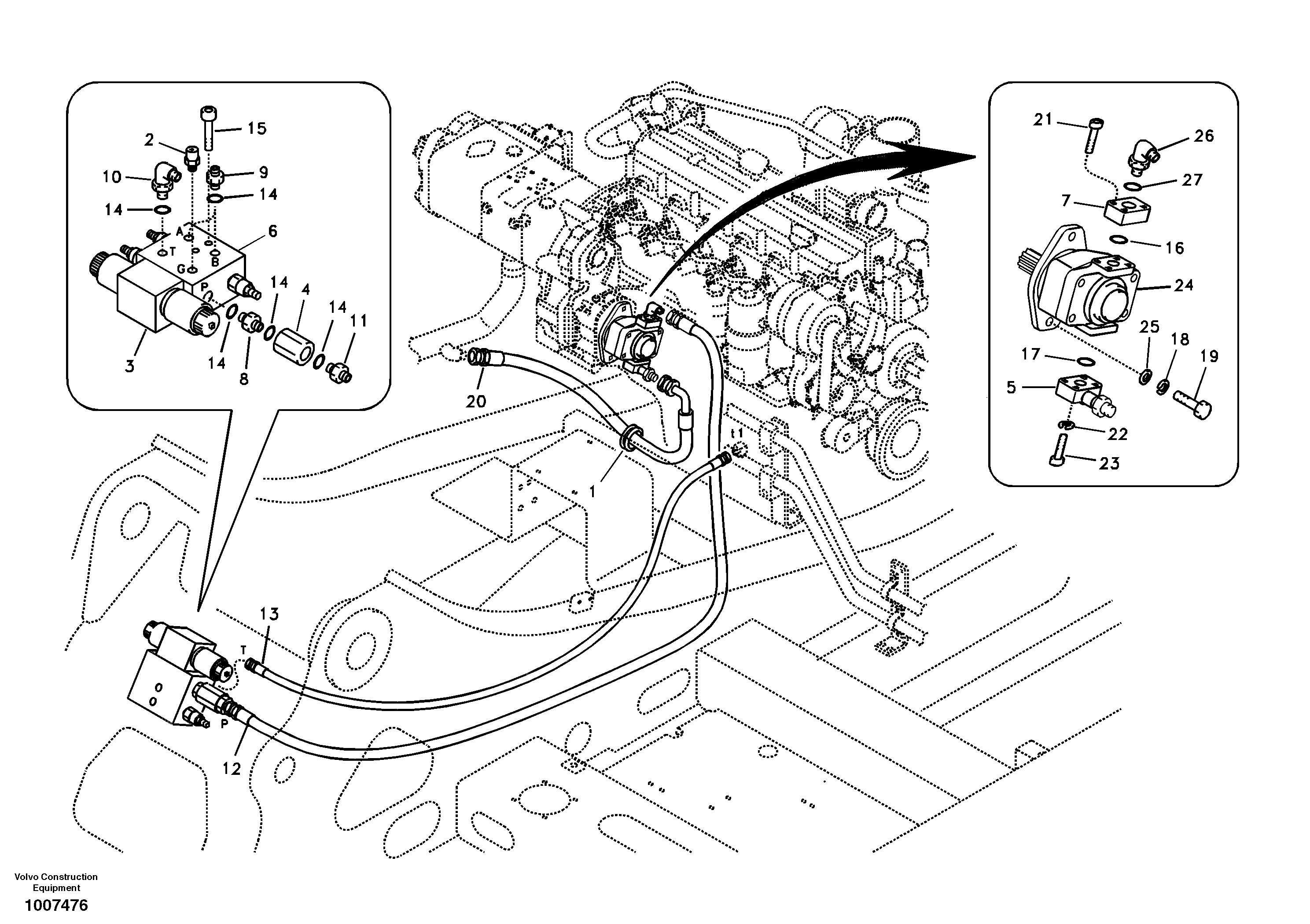 Working hydraulic, slope and rotator on upper frame — volvo parts diagram
