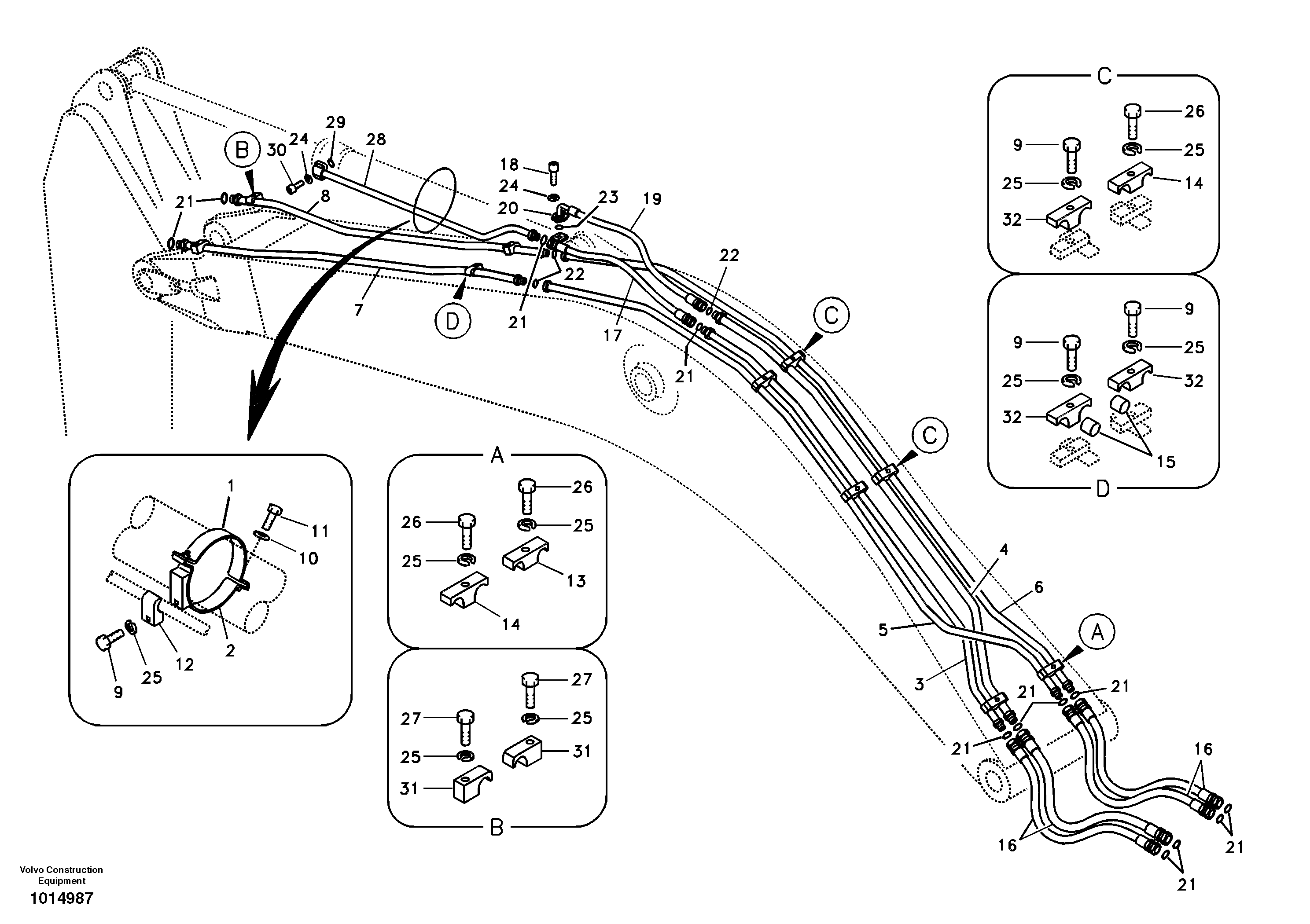 Working hydraulic, dipper arm cylinder on boom. — volvo parts diagram