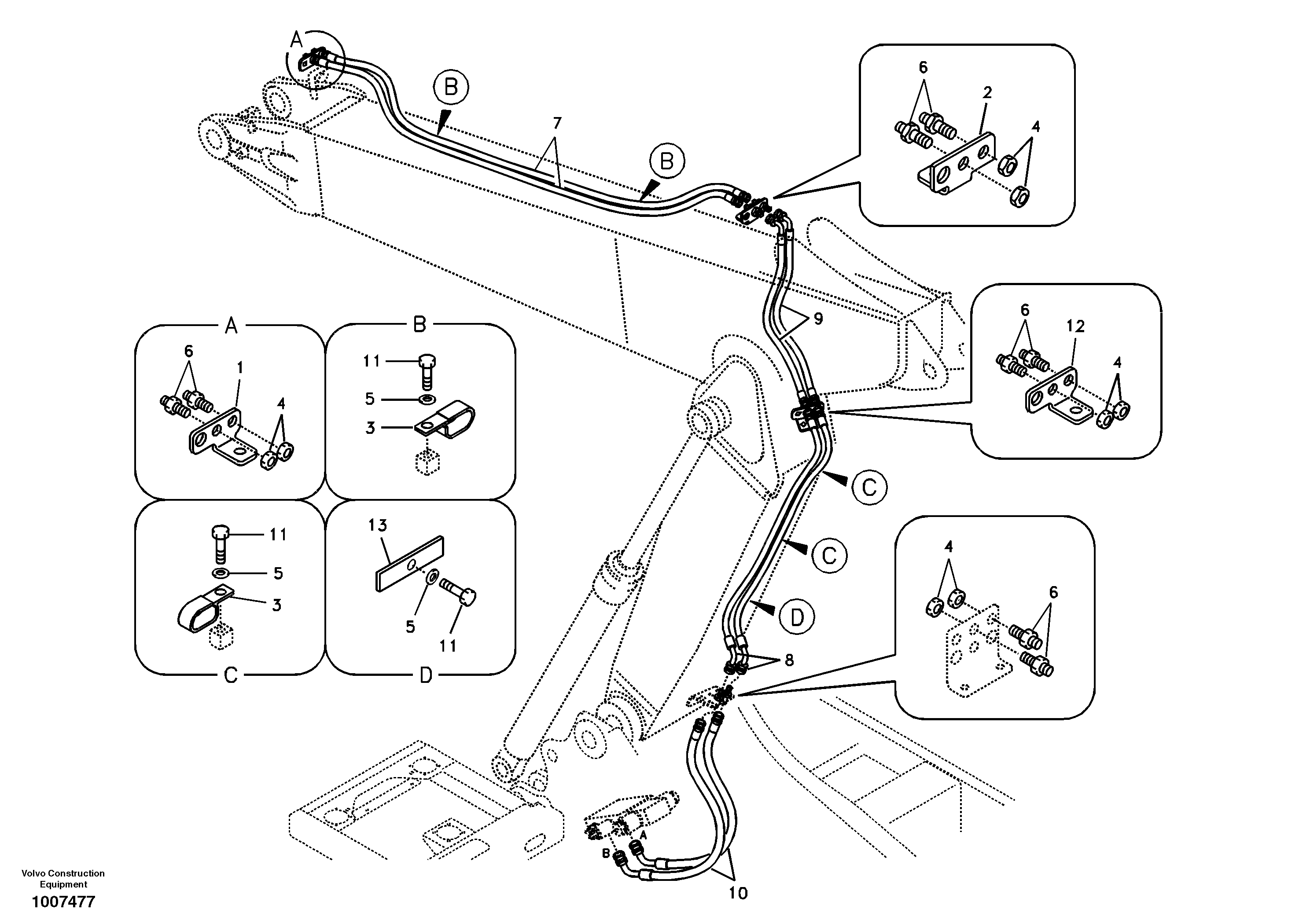Working hydraulic, slope and rotator on adjustable boom — volvo parts diagram