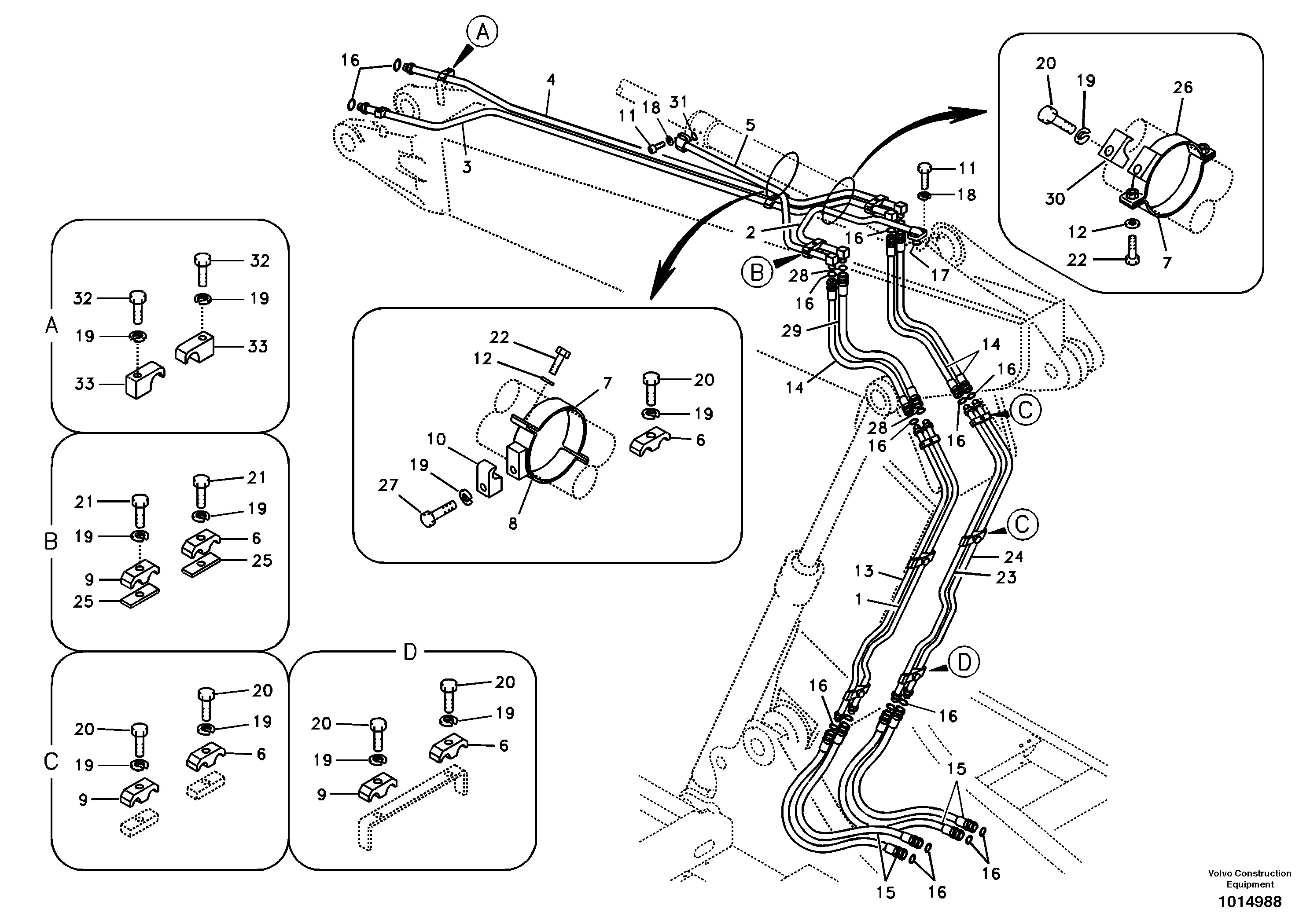 Working hydraulic, dipper arm cylinder on adjustable boom — volvo parts diagram